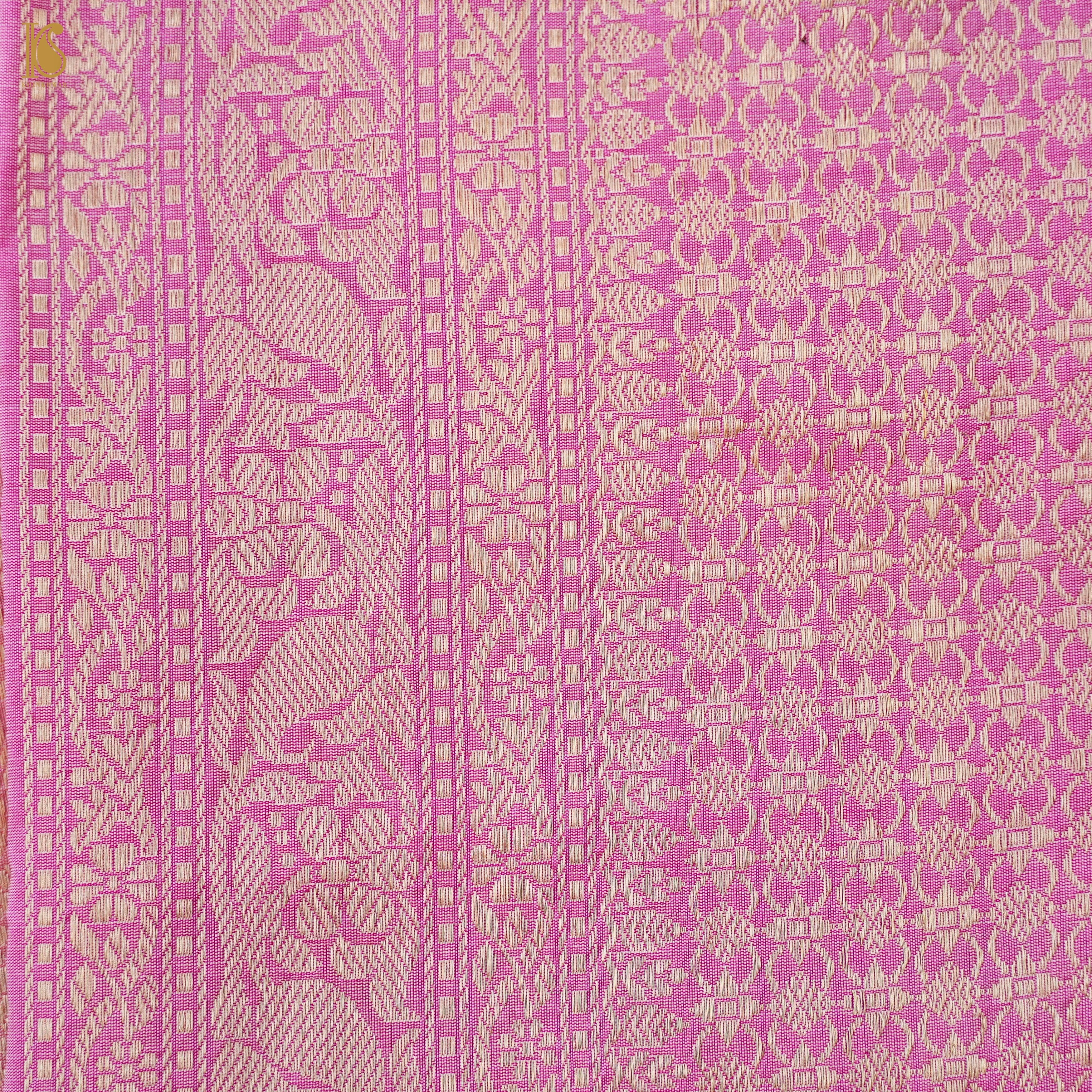 Handloom Katan Silk Banarasi Pink Shikargah Saree with Contrast Border