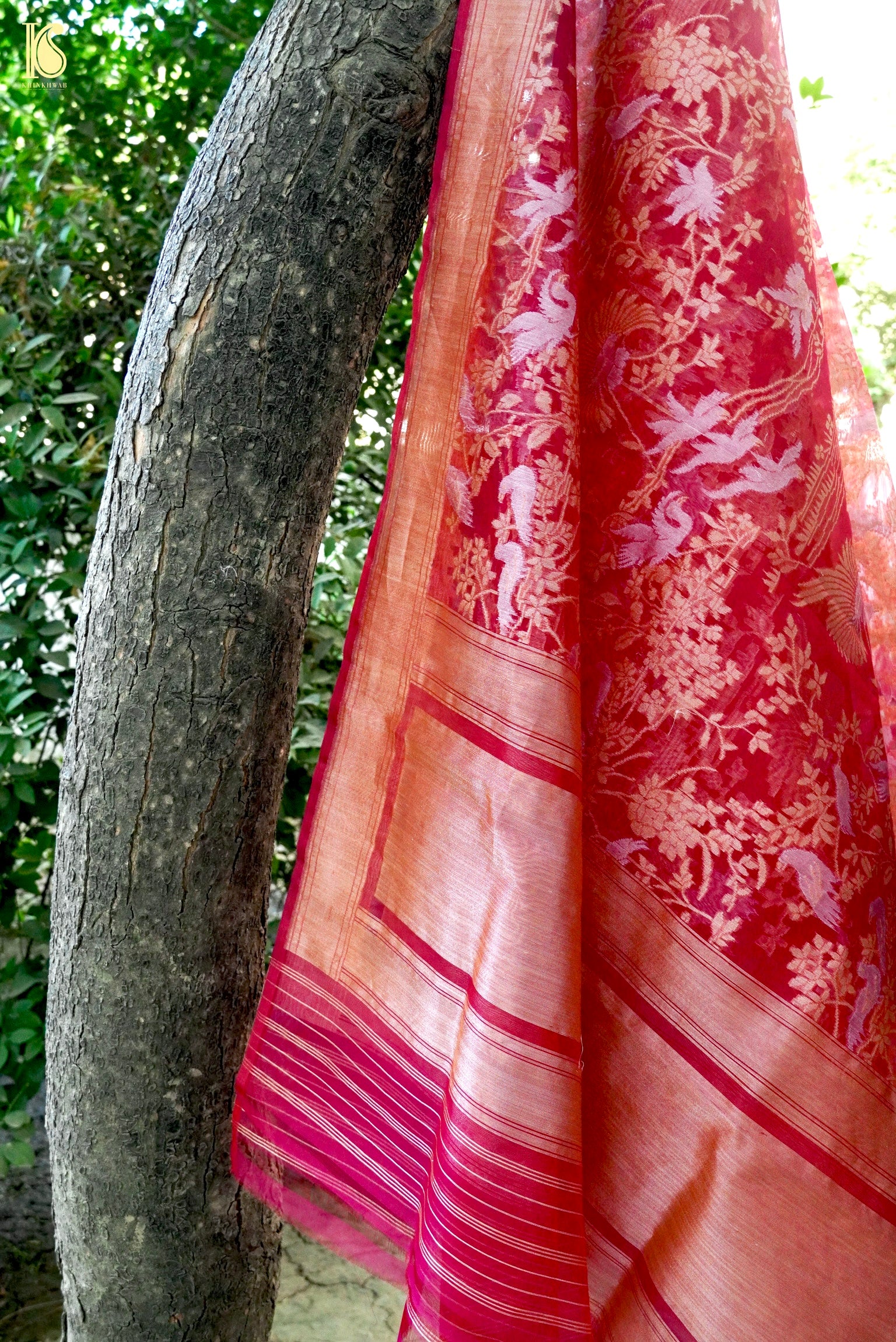 Handloom Kora Silk Banarasi Ektara Shikargah Dupatta