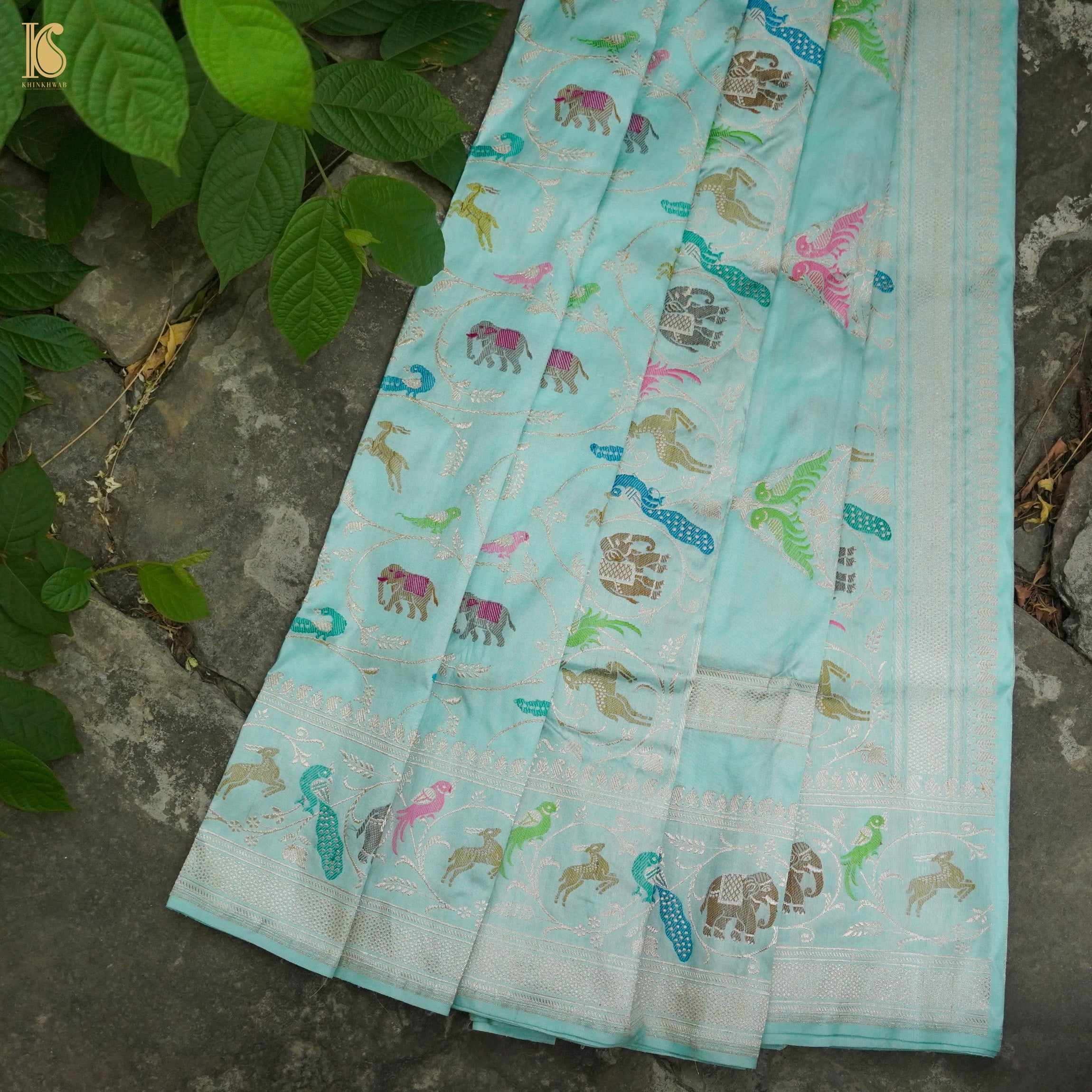 Sinbad Blue Handwoven Pure Katan Silk Blue Banarasi Shikargah Saree - Khinkhwab