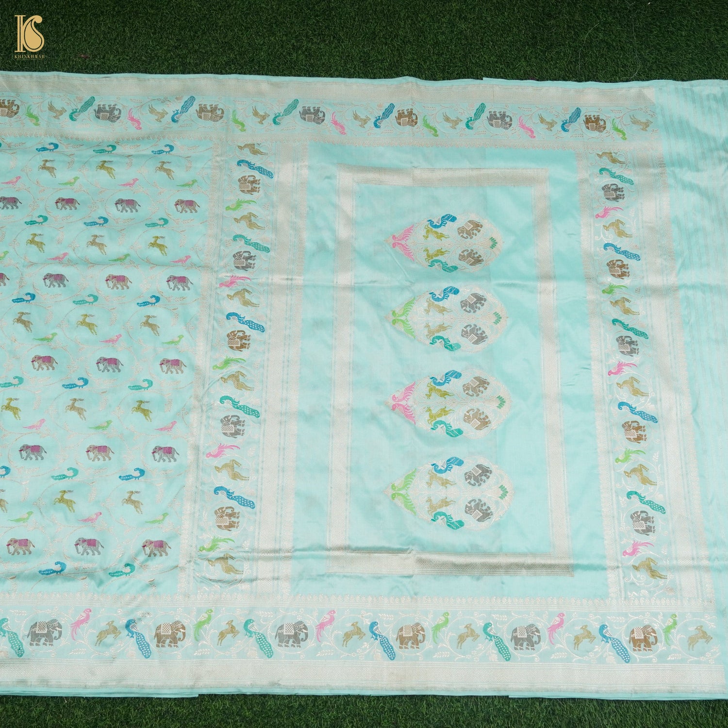 Sinbad Blue Handwoven Pure Katan Silk Blue Banarasi Shikargah Saree - Khinkhwab