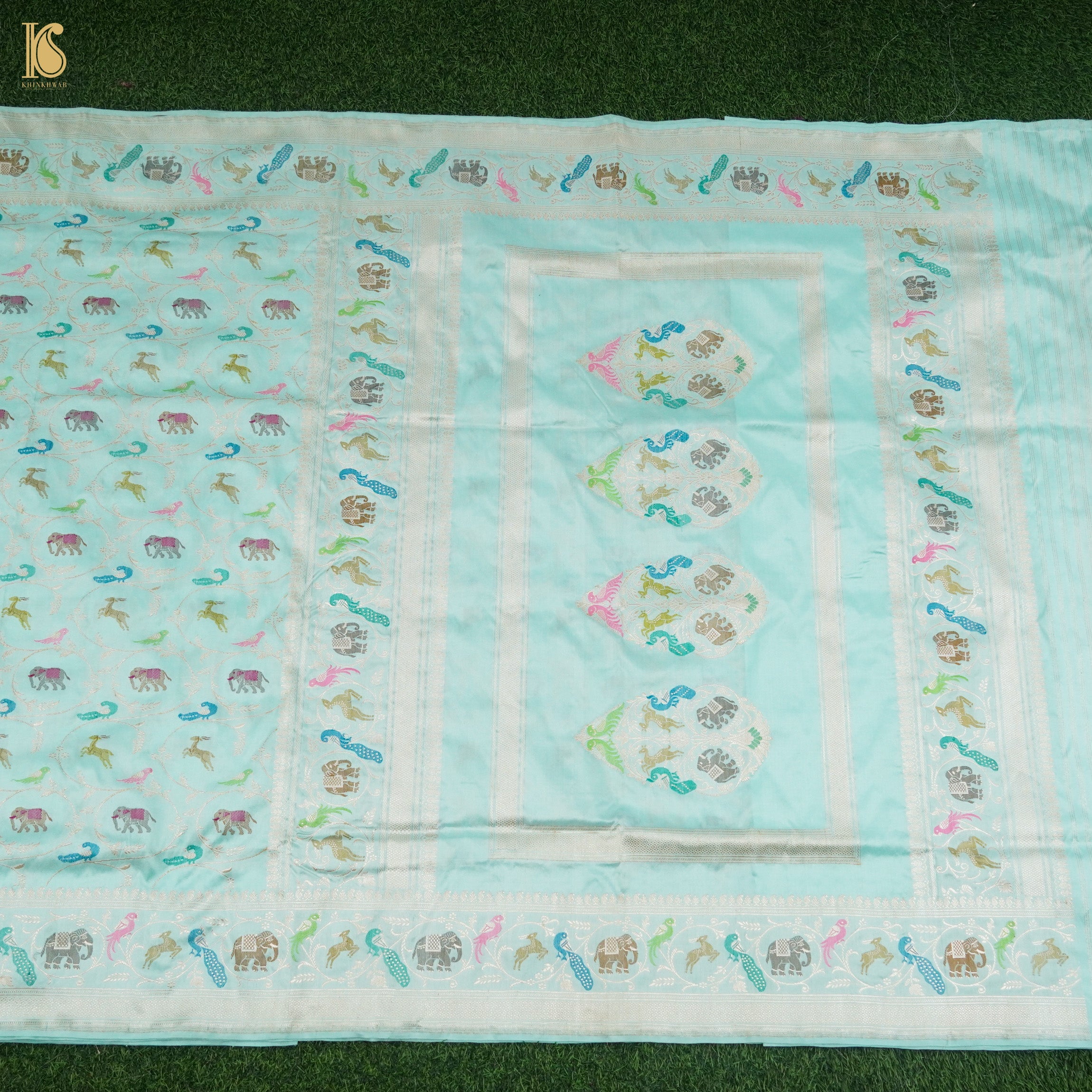 Sinbad Blue Handwoven Pure Katan Silk Blue Banarasi Shikargah Saree - Khinkhwab