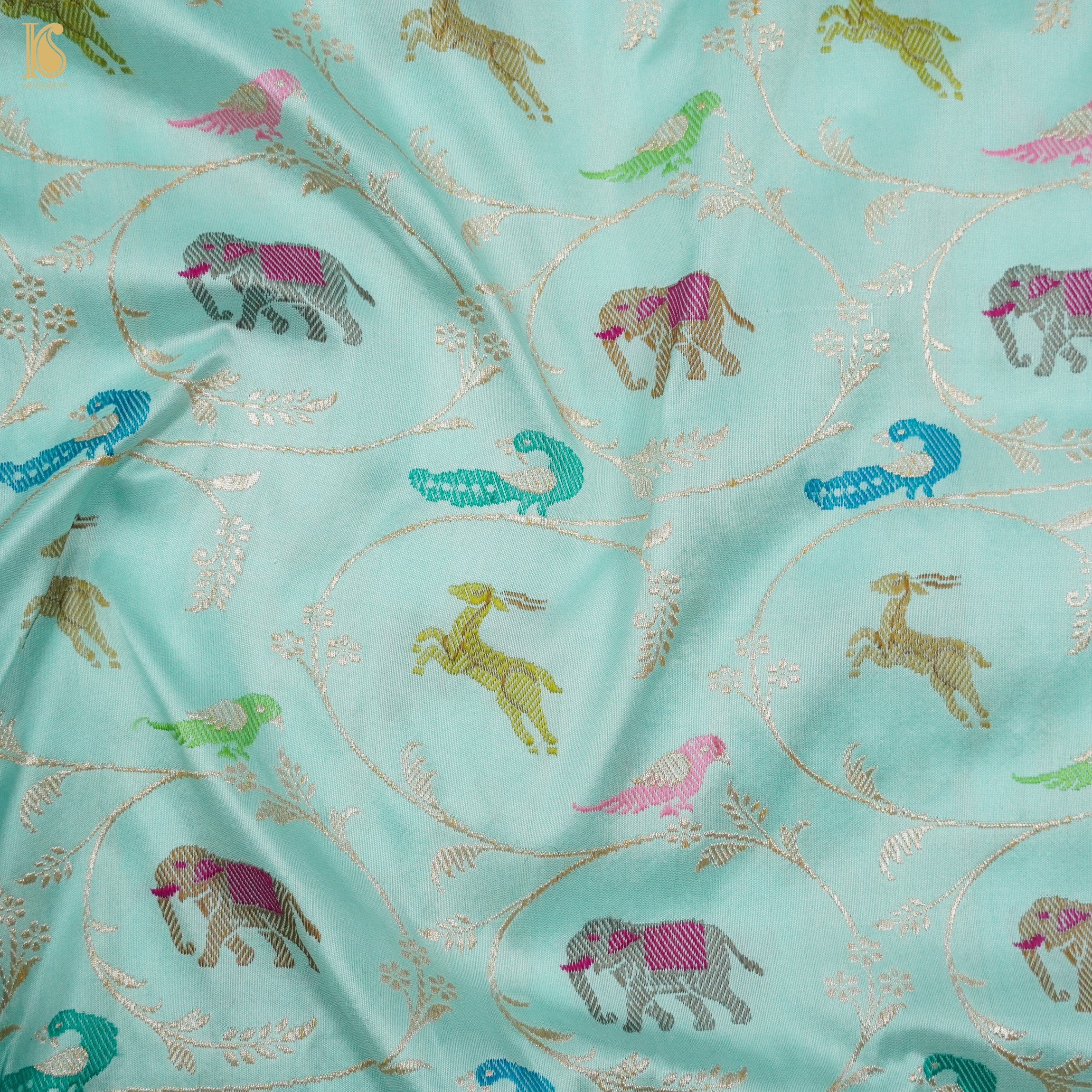 Sinbad Blue Handwoven Pure Katan Silk Blue Banarasi Shikargah Saree - Khinkhwab