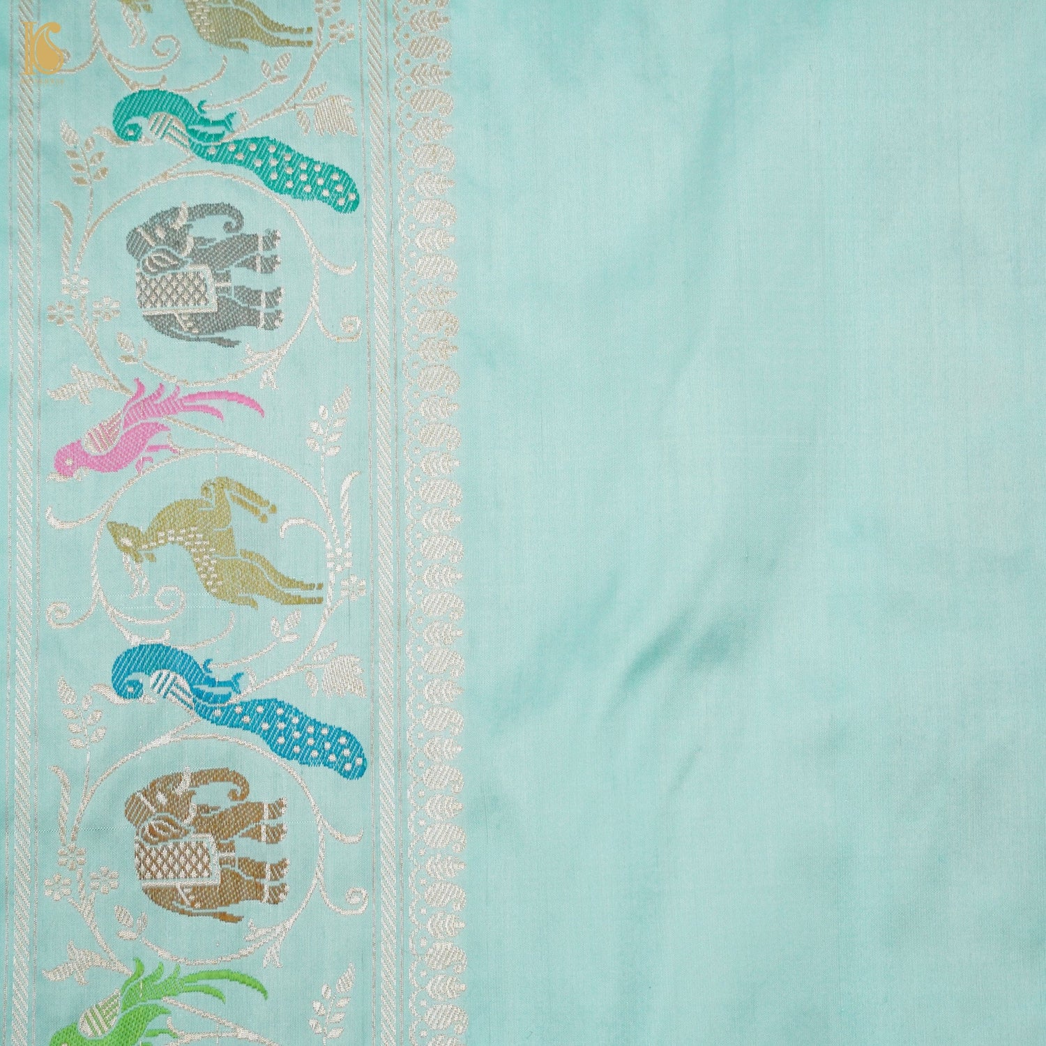 Sinbad Blue Handwoven Pure Katan Silk Blue Banarasi Shikargah Saree - Khinkhwab