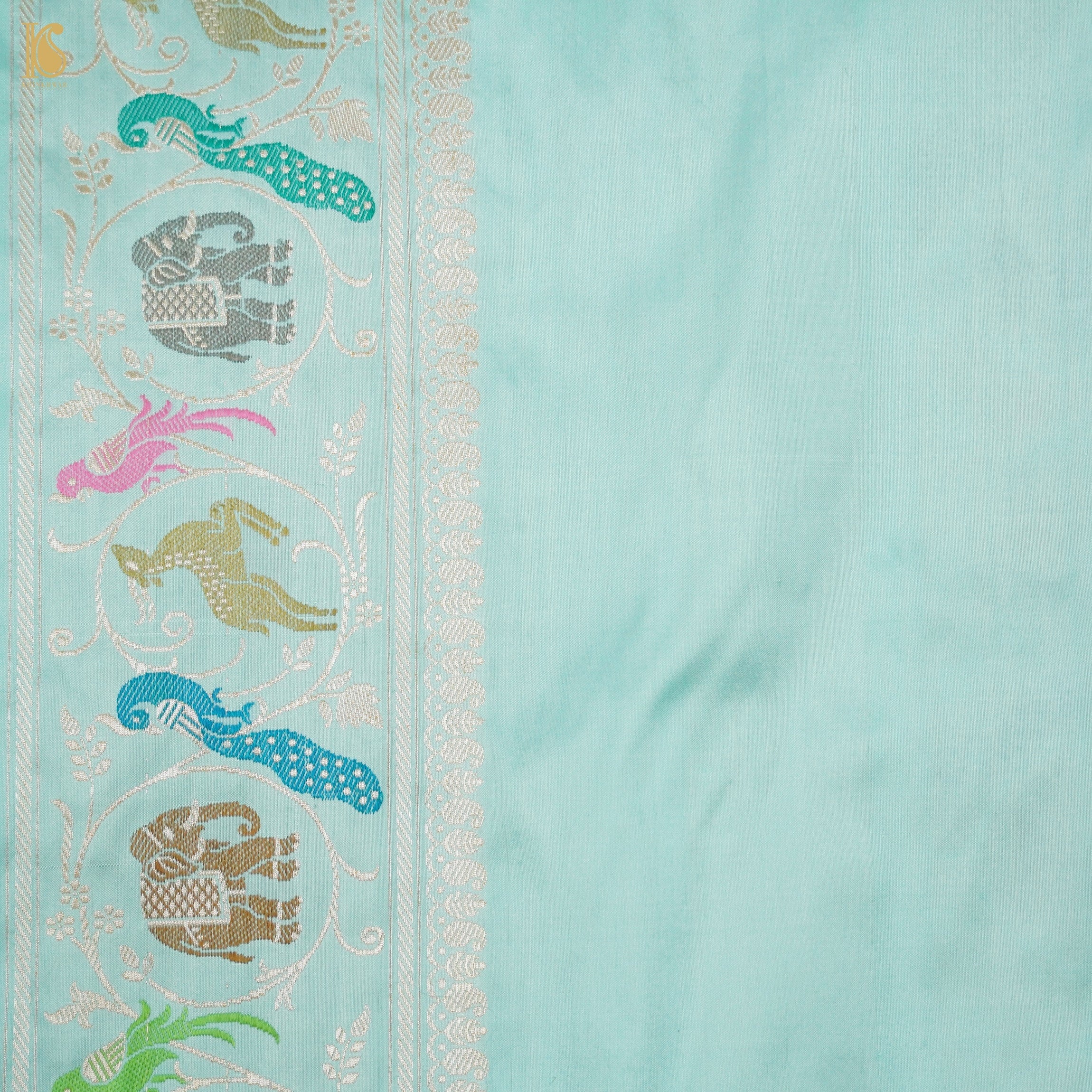 Sinbad Blue Handwoven Pure Katan Silk Blue Banarasi Shikargah Saree - Khinkhwab