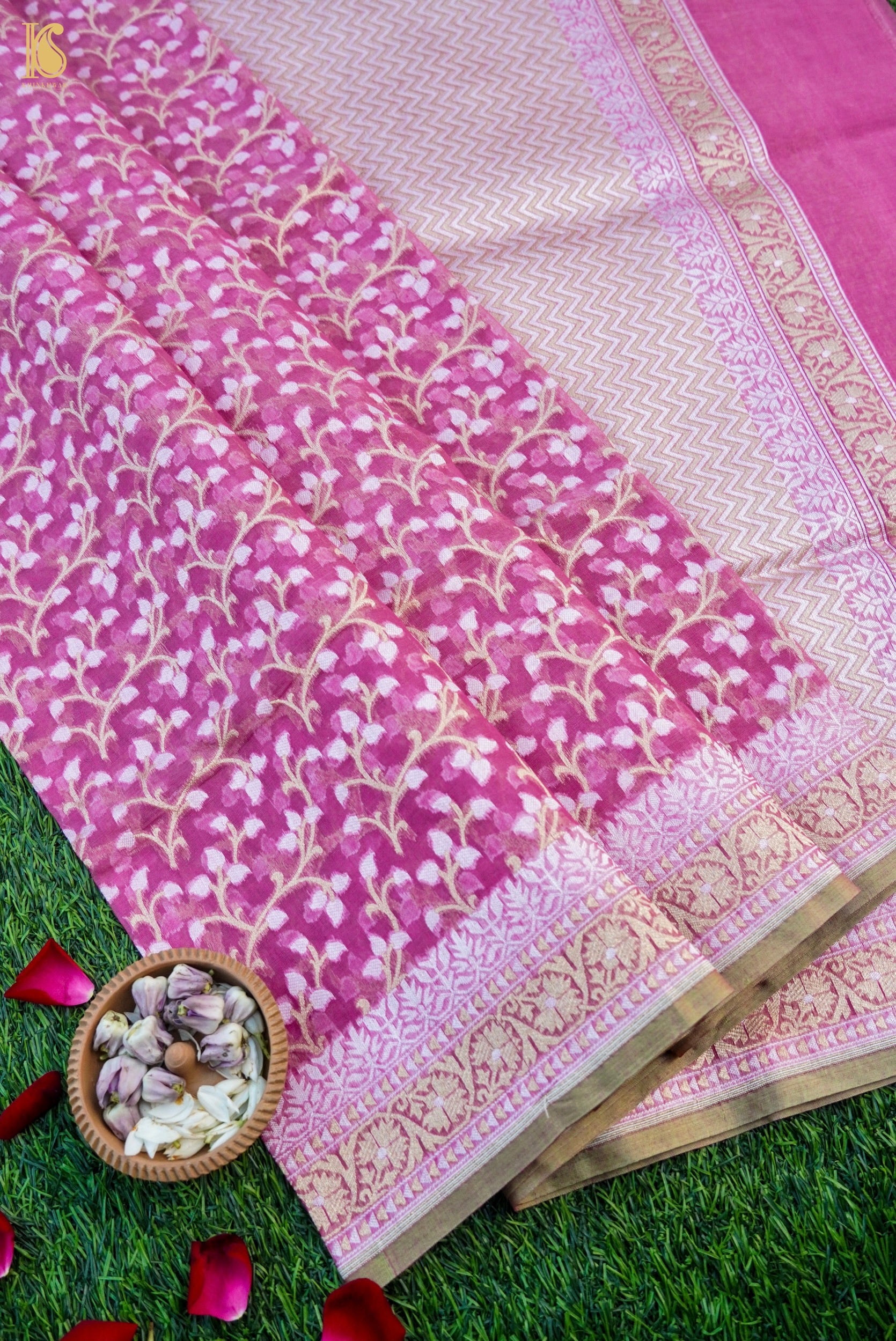 Handloom Kora Cotton Banarasi Resham Weave Saree