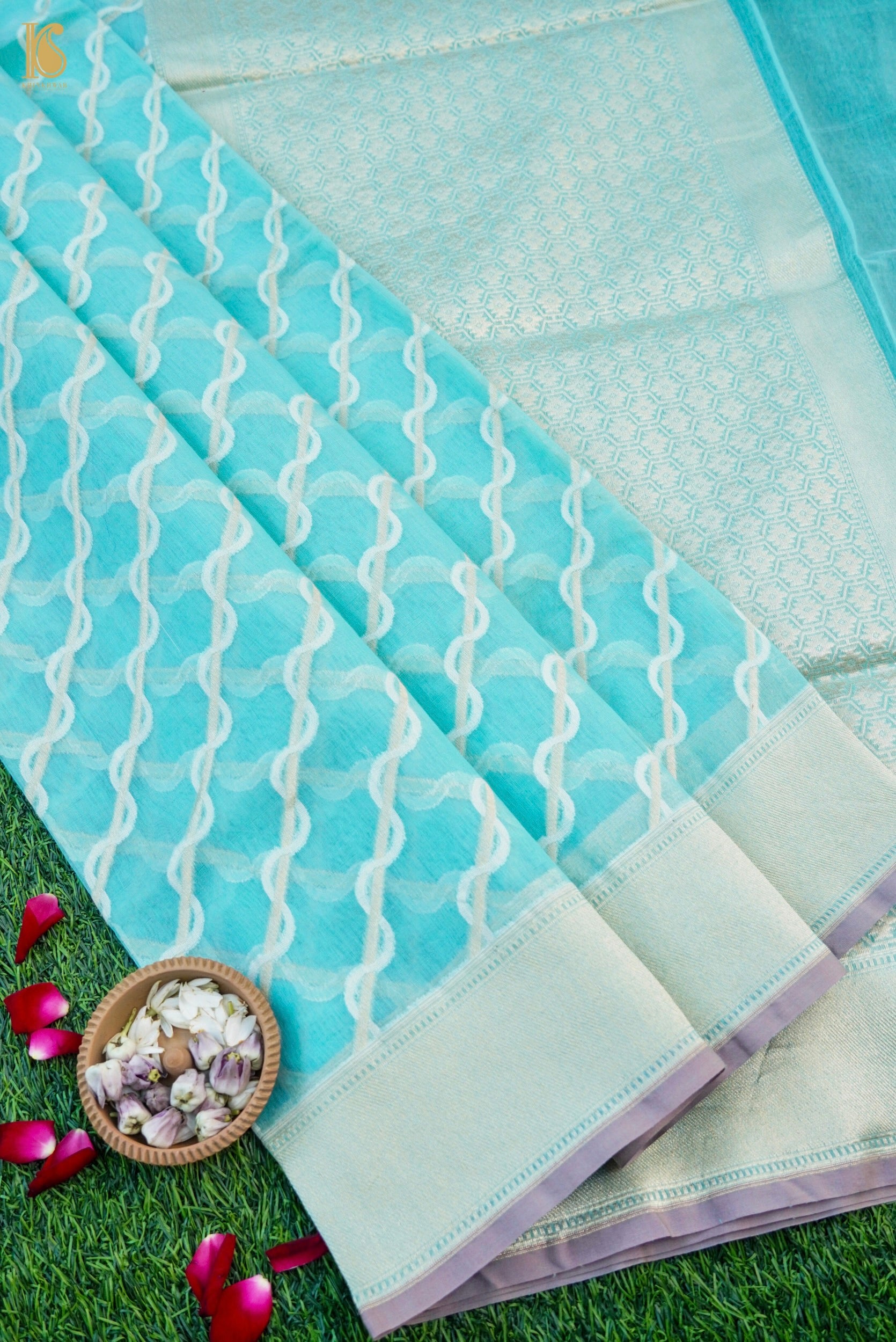 Handloom Kora Cotton Banarasi Resham Weave Saree