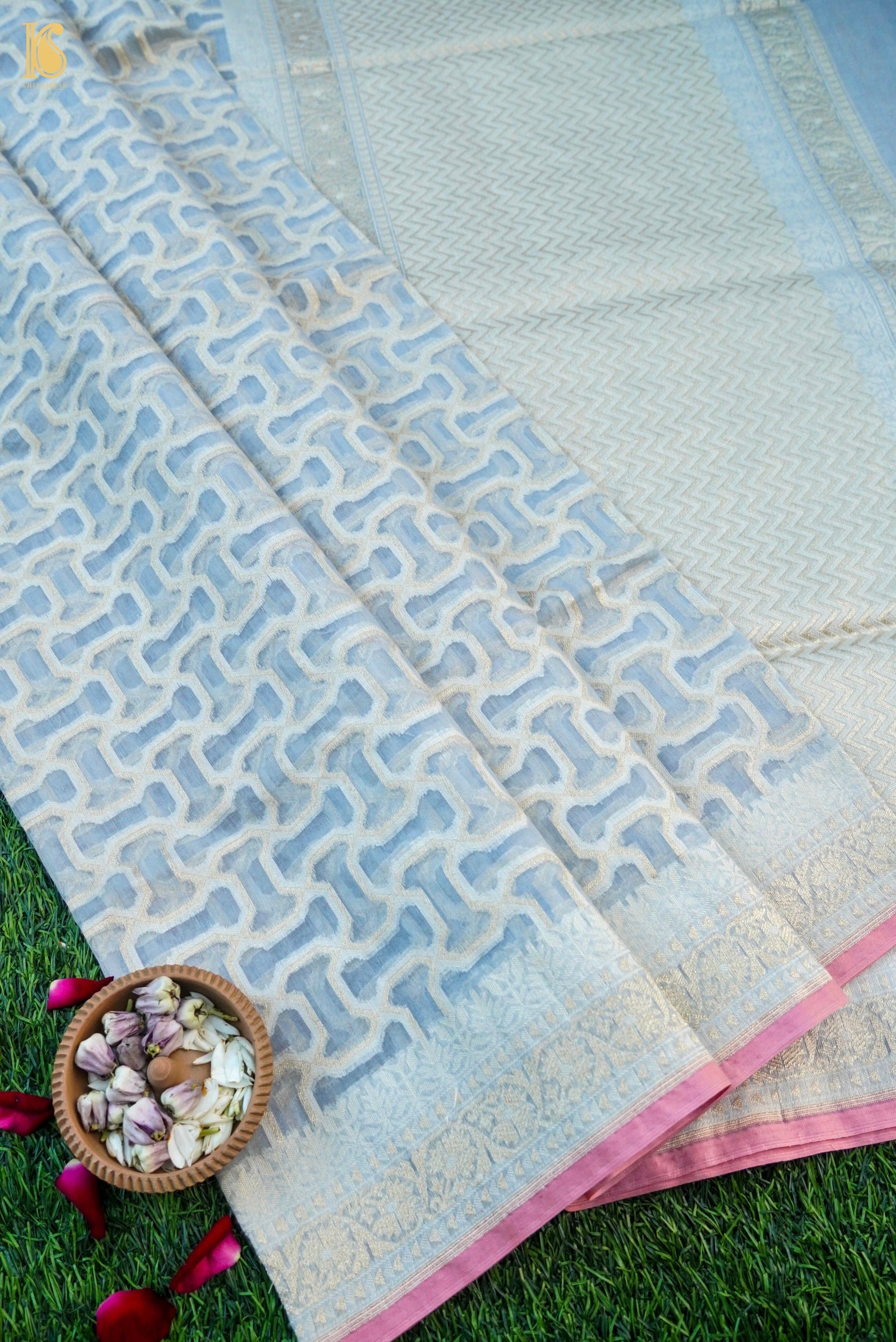 Handloom Kora Cotton Banarasi Resham Weave Saree
