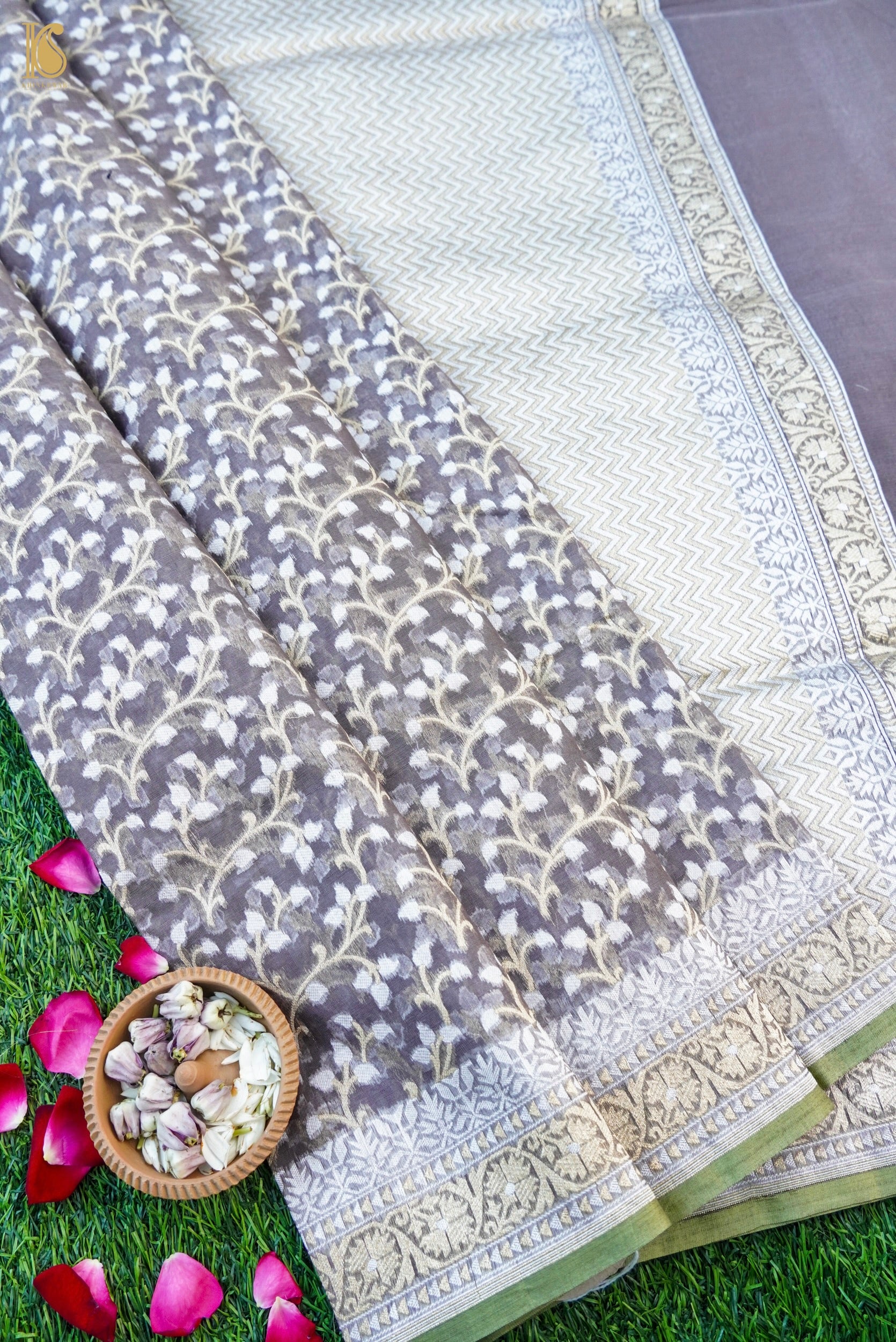 Handloom Kora Cotton Banarasi Resham Weave Saree