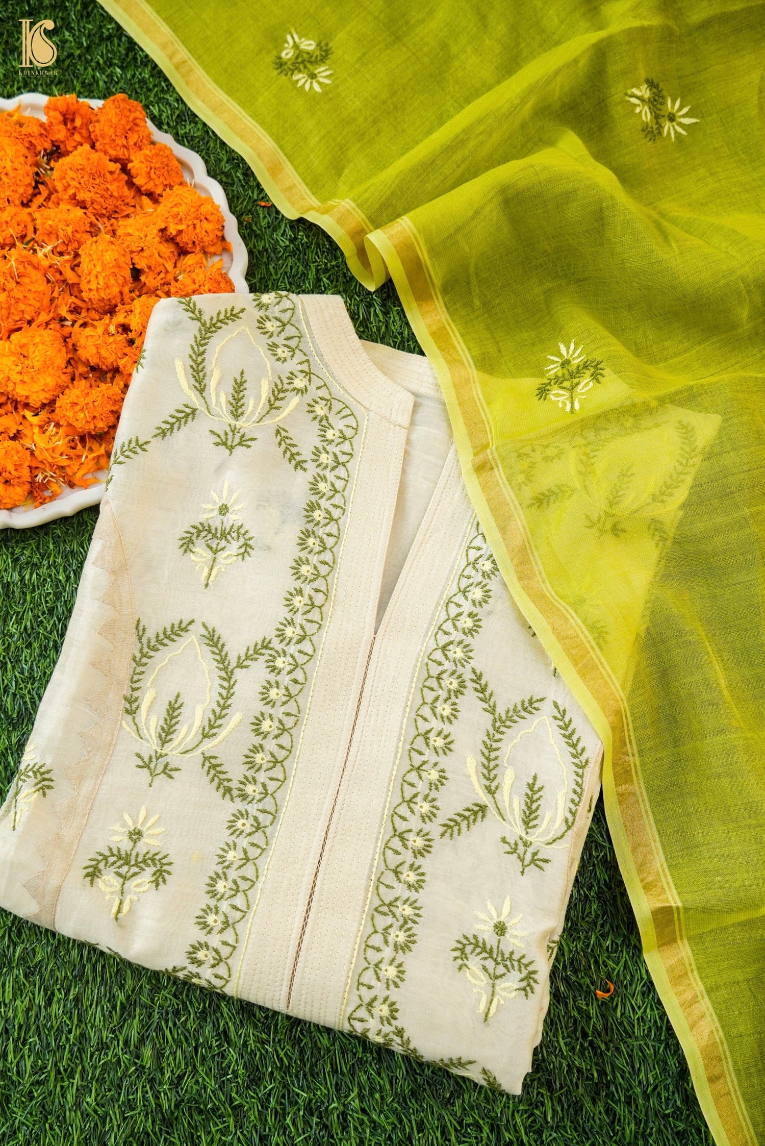 Chikankari Pure Chanderi Silk Suit Set