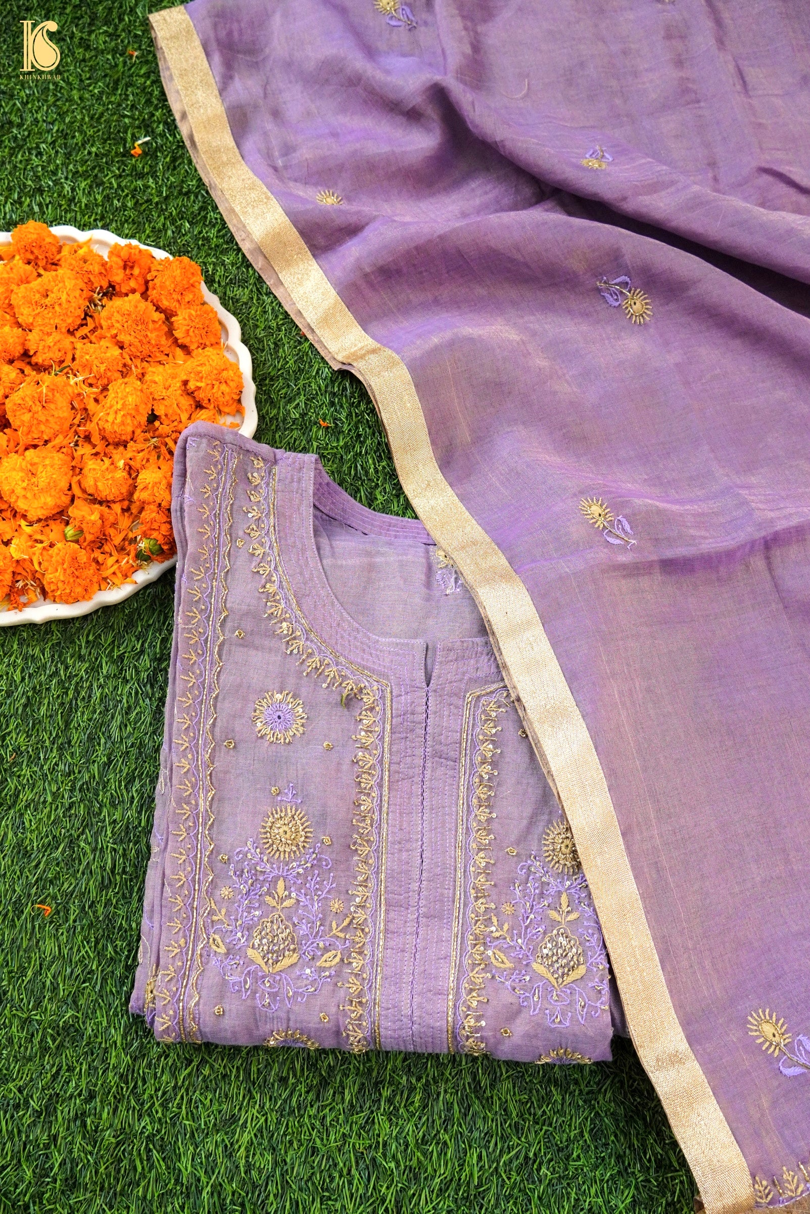 Chikankari Pure Tissue Chanderi Silk Suit Set
