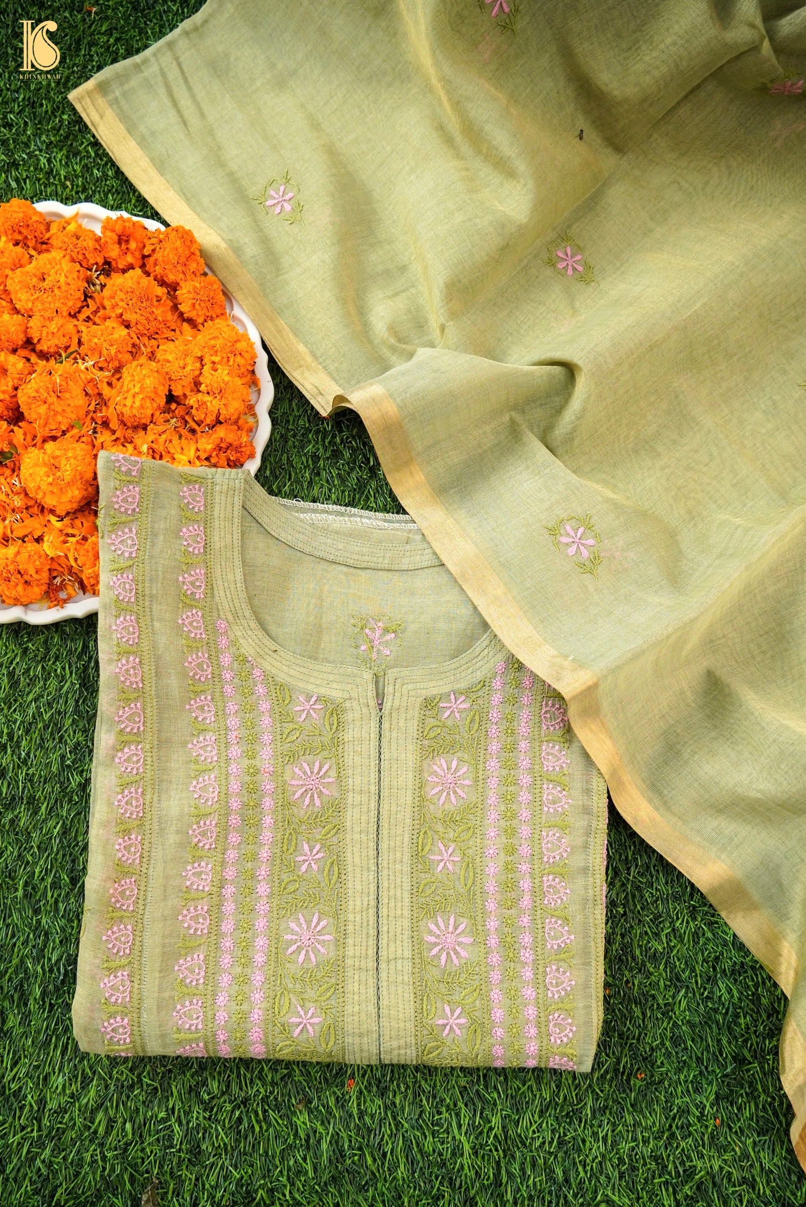 Chikankari Pure Tissue Chanderi Silk Suit Set