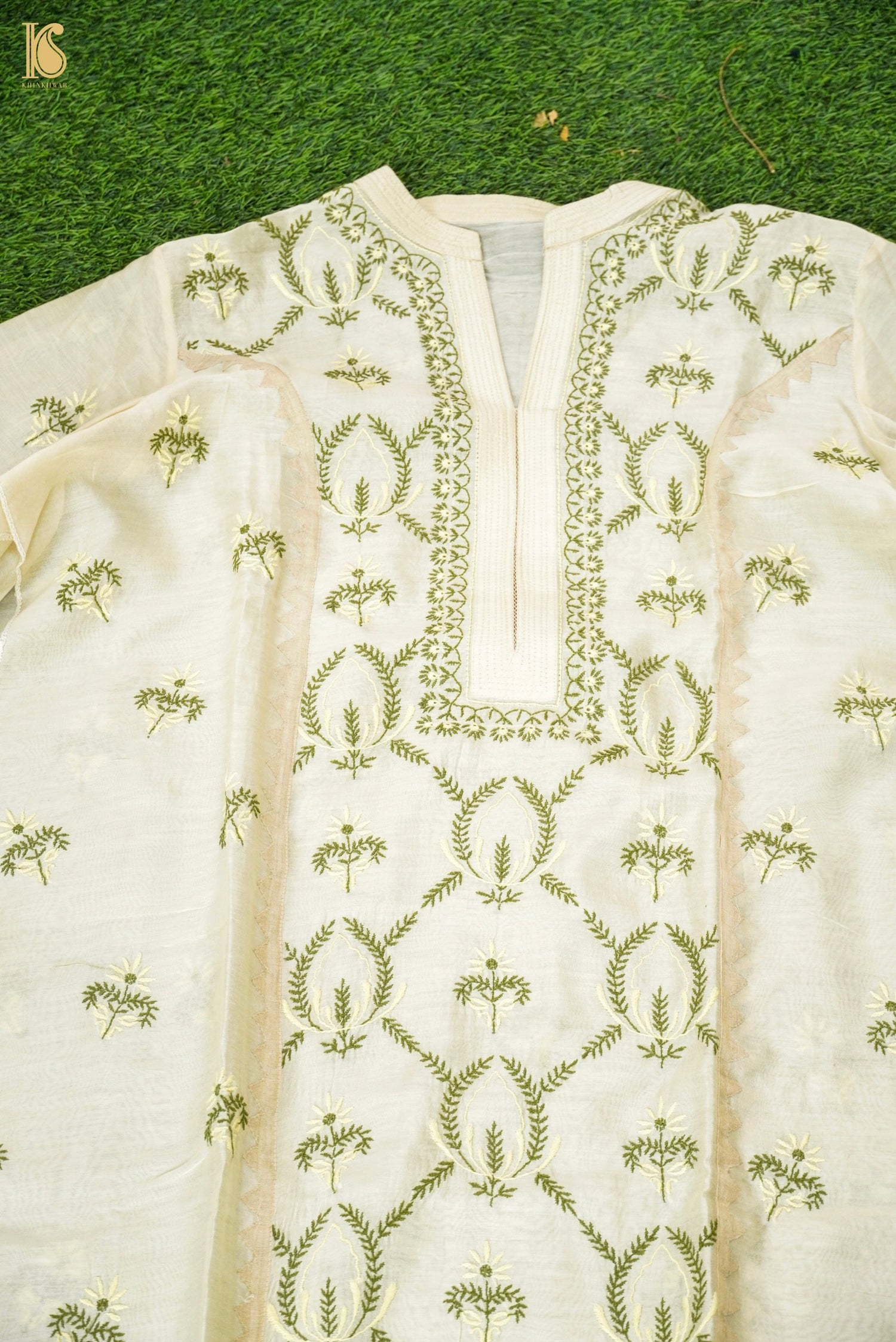 Chikankari Pure Chanderi Silk Suit Set