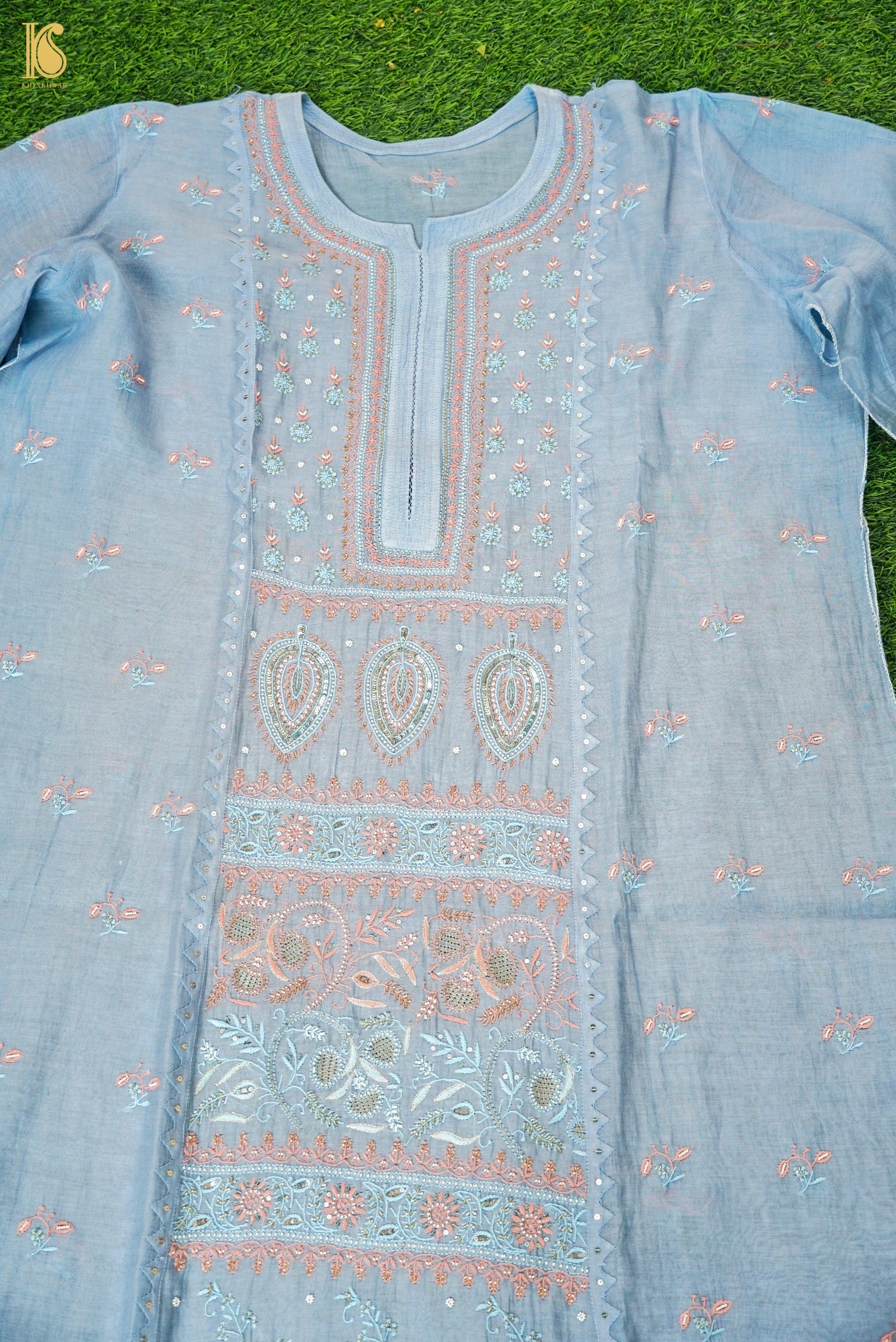 Chikankari Pure Mal Chanderi Suit Set