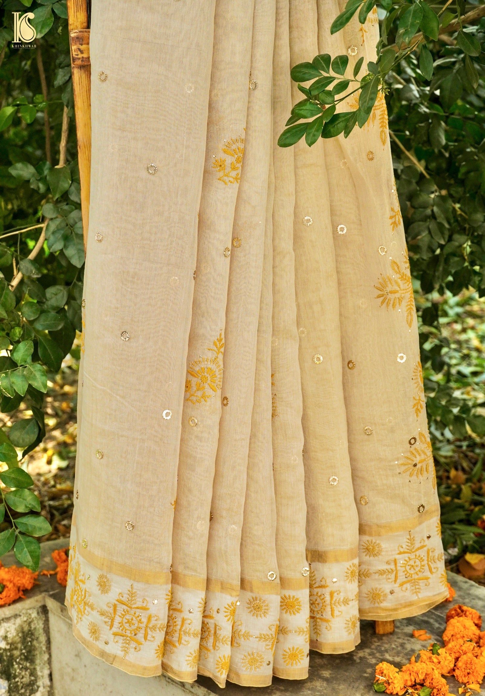 Chikankari Pure Tissue Chanderi Saree