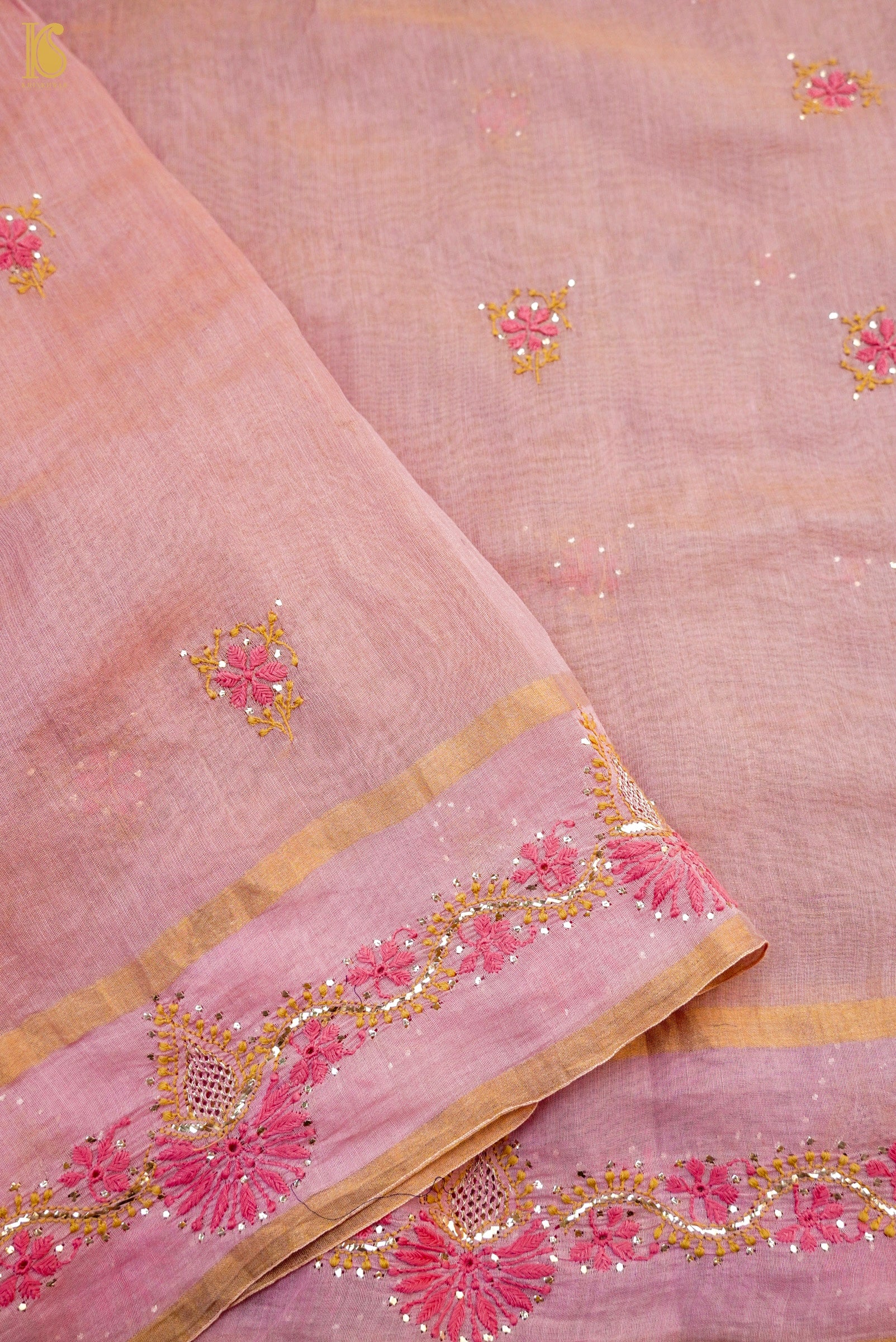 Chikankari Pure Tissue Chanderi Saree