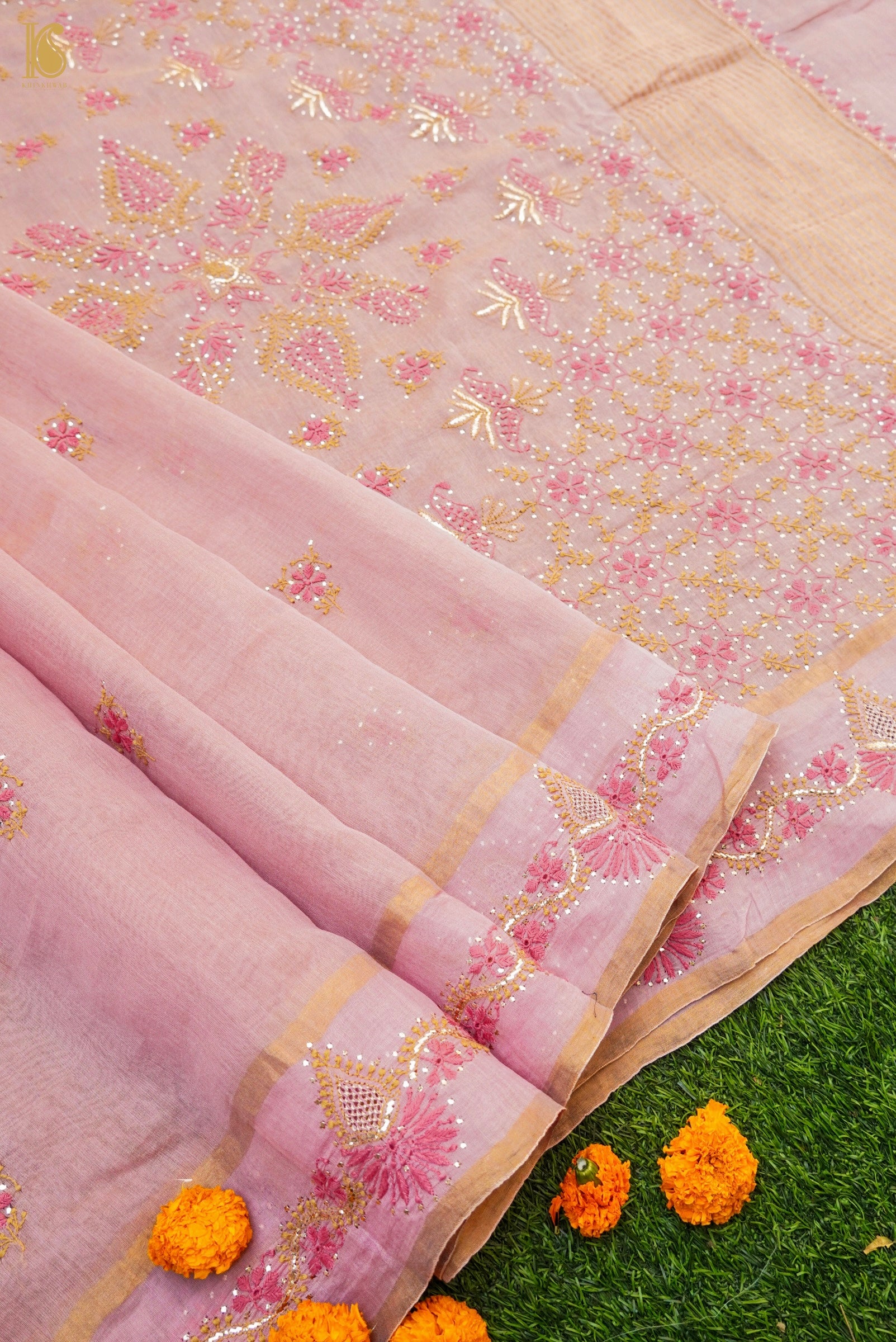 Chikankari Pure Tissue Chanderi Saree