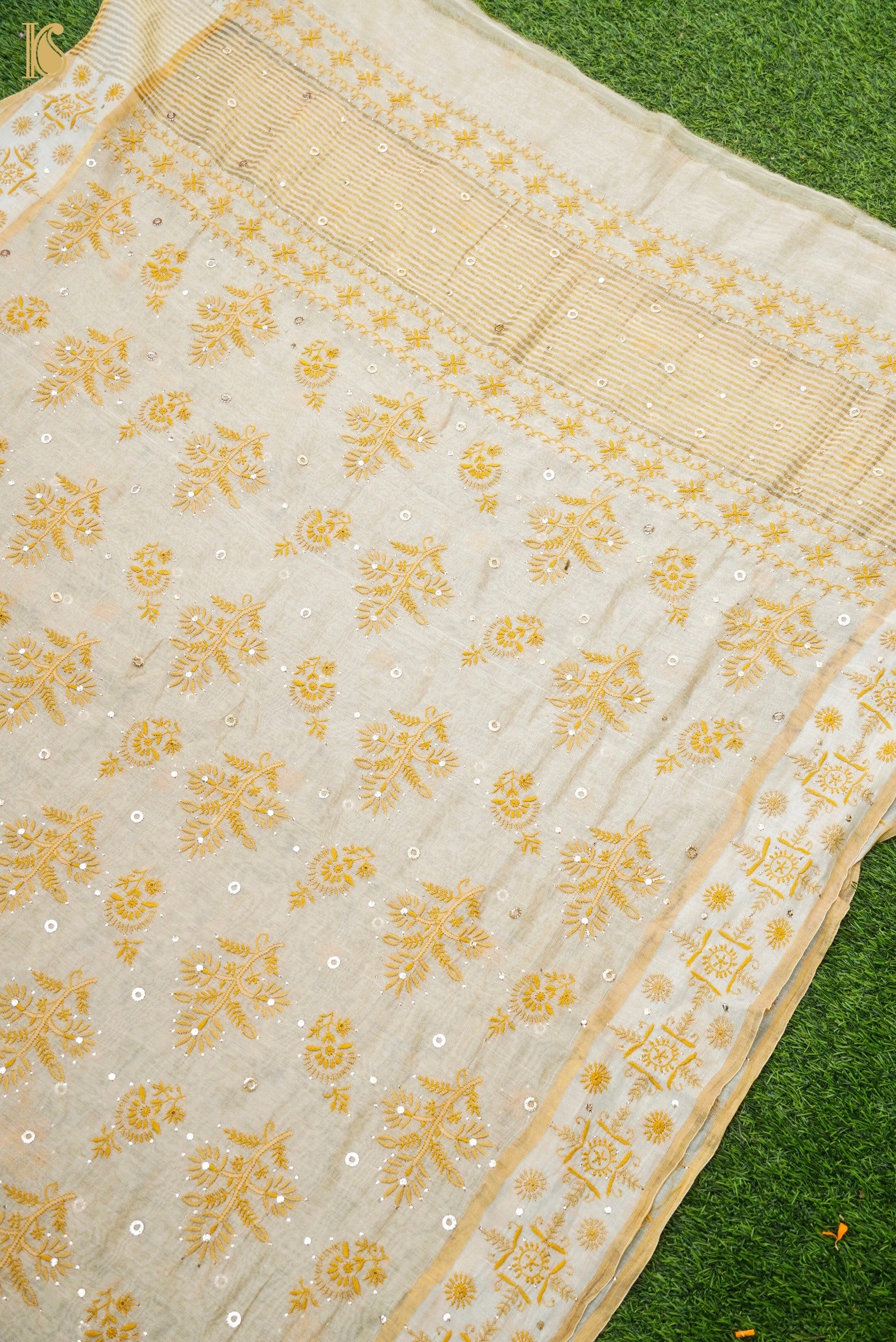 Chikankari Pure Tissue Chanderi Saree