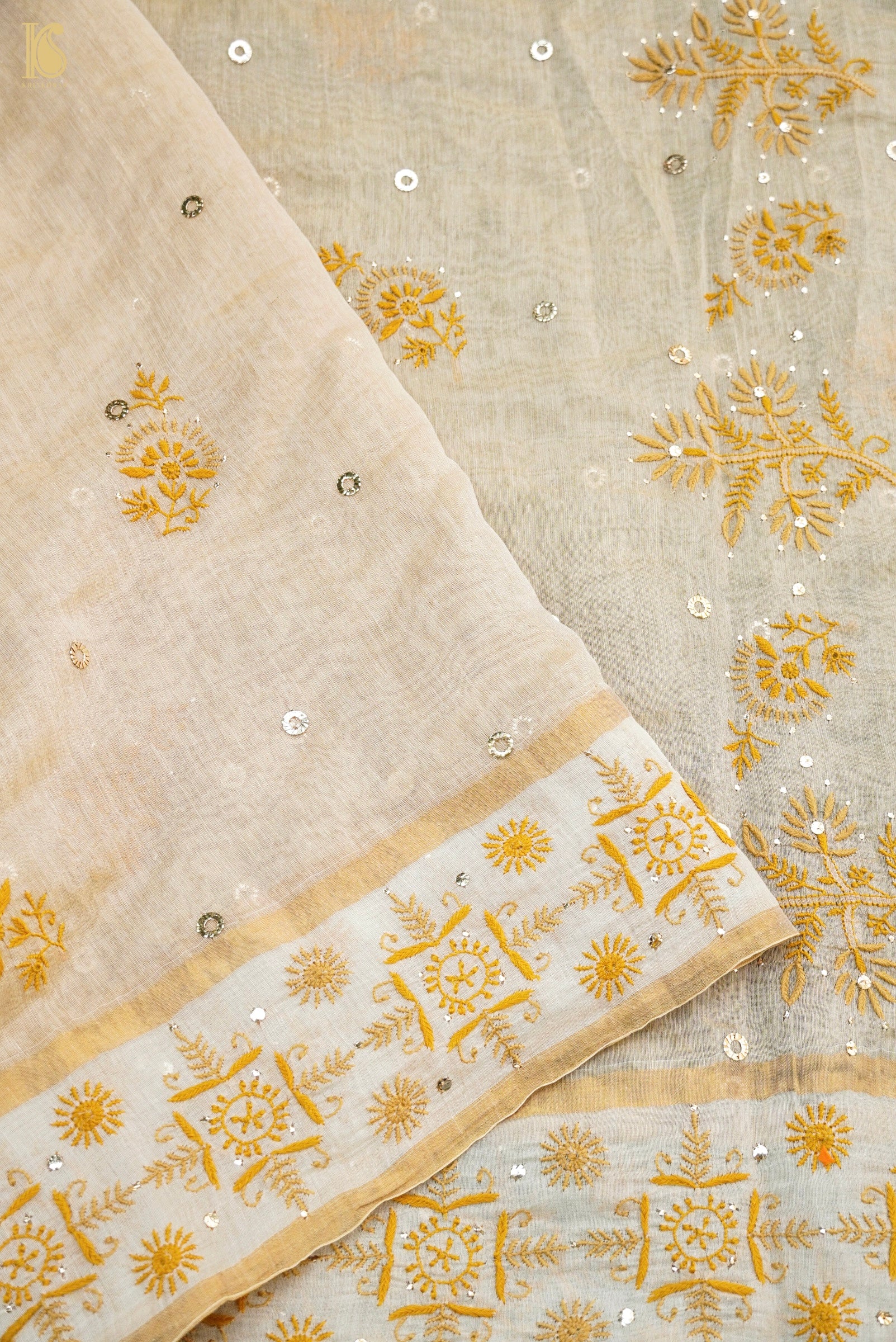 Chikankari Pure Tissue Chanderi Saree