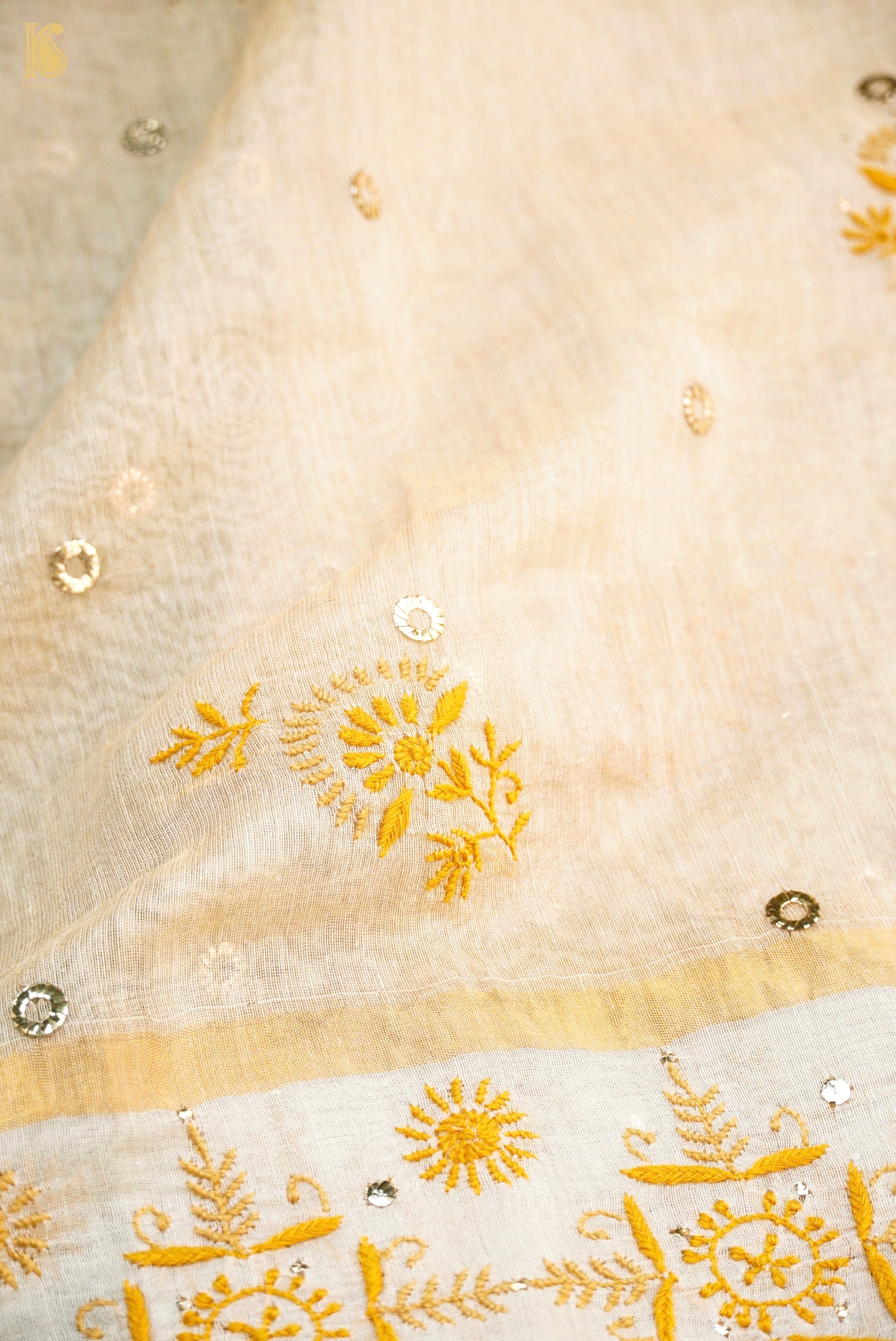 Chikankari Pure Tissue Chanderi Saree