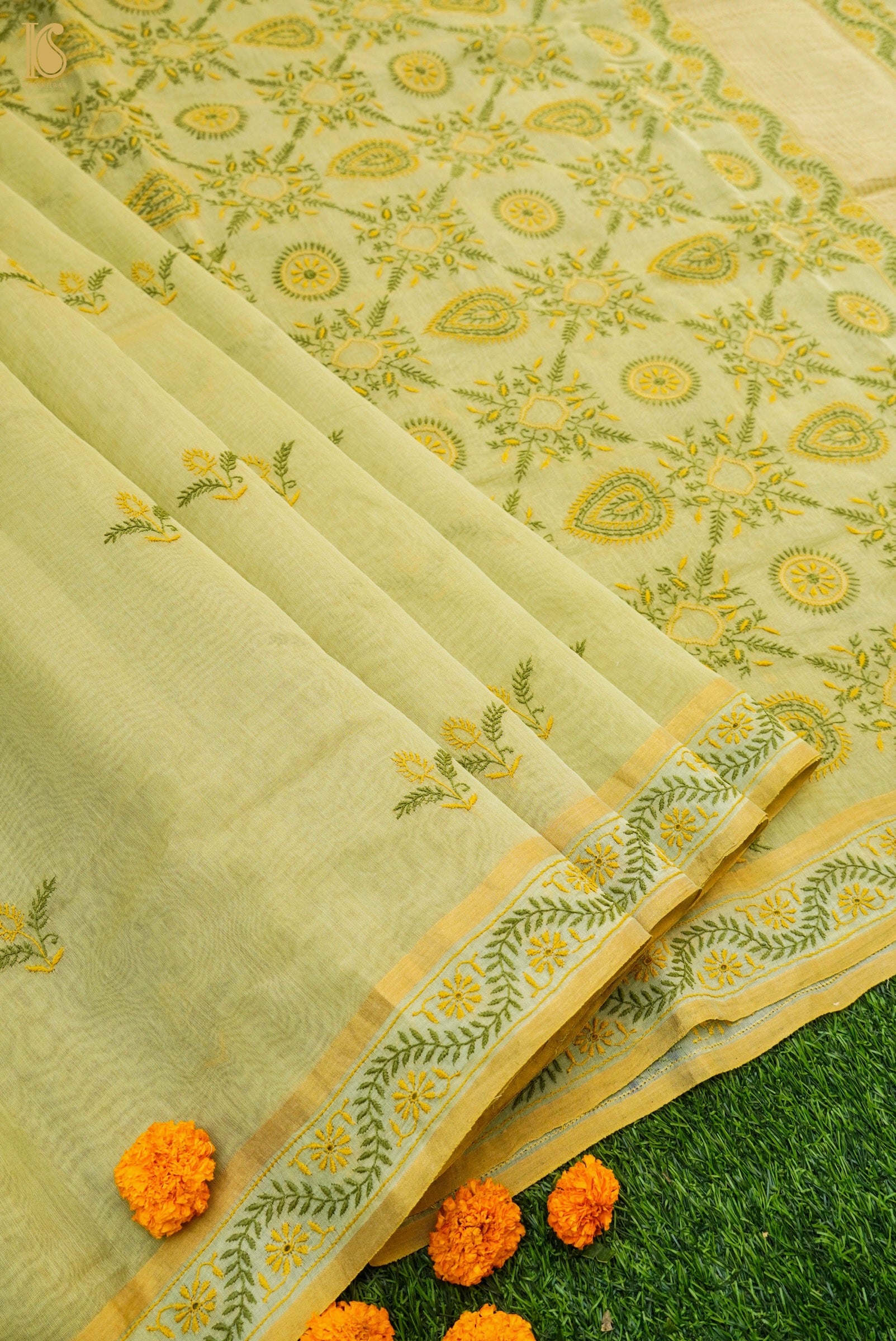 Chikankari Pure Tissue Chanderi Saree