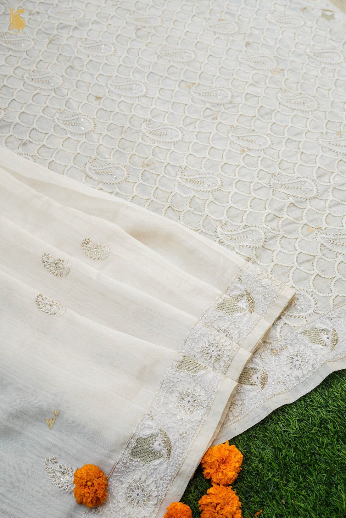 Chikankari Pure Chanderi Saree