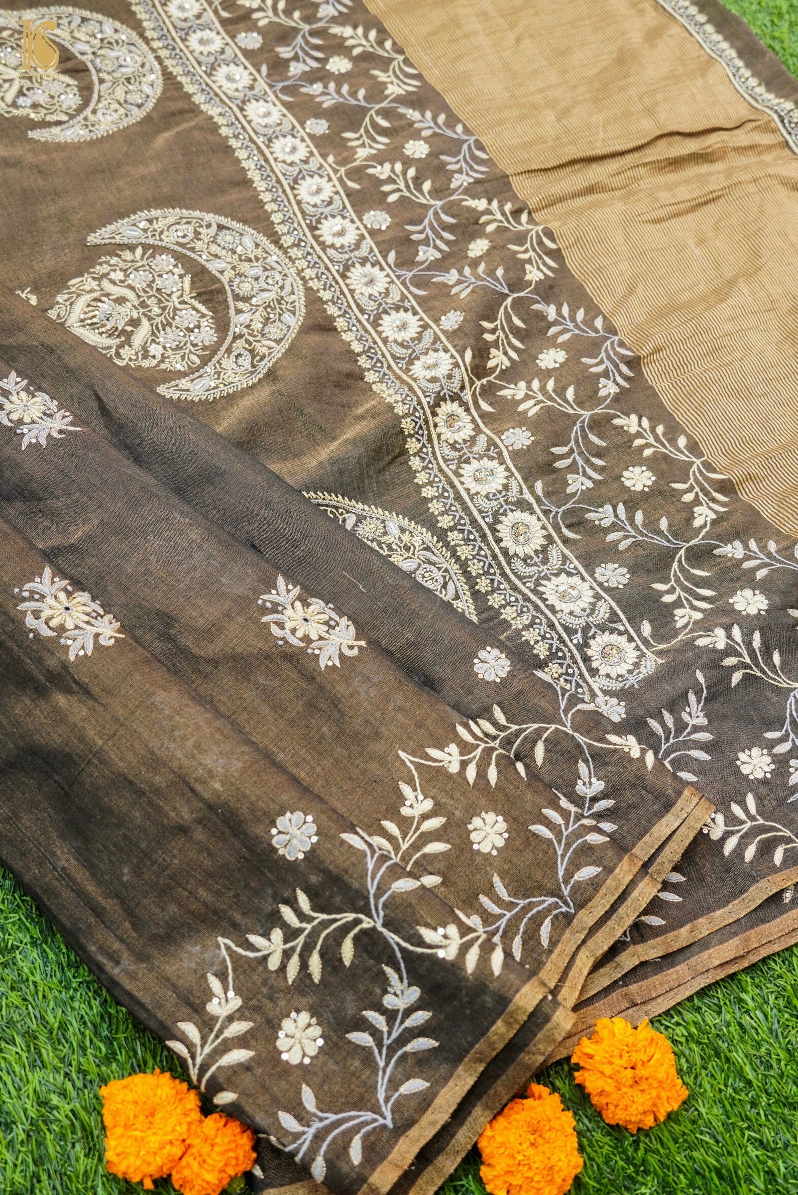 Chikankari Pure Tissue Chanderi Saree