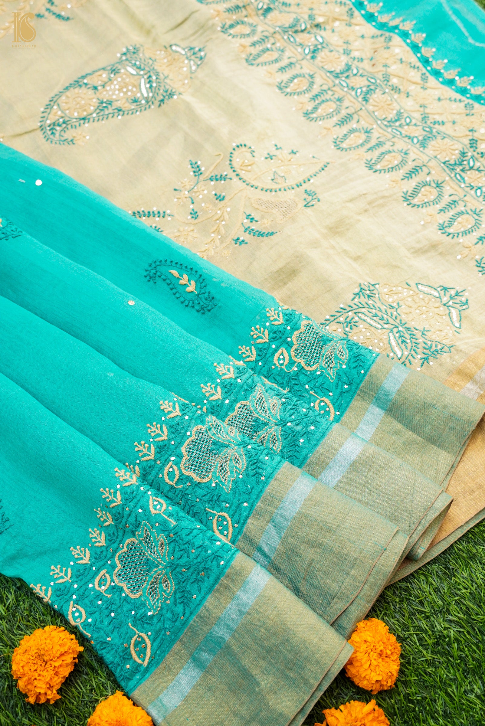 Chikankari Pure Tissue Chanderi Saree