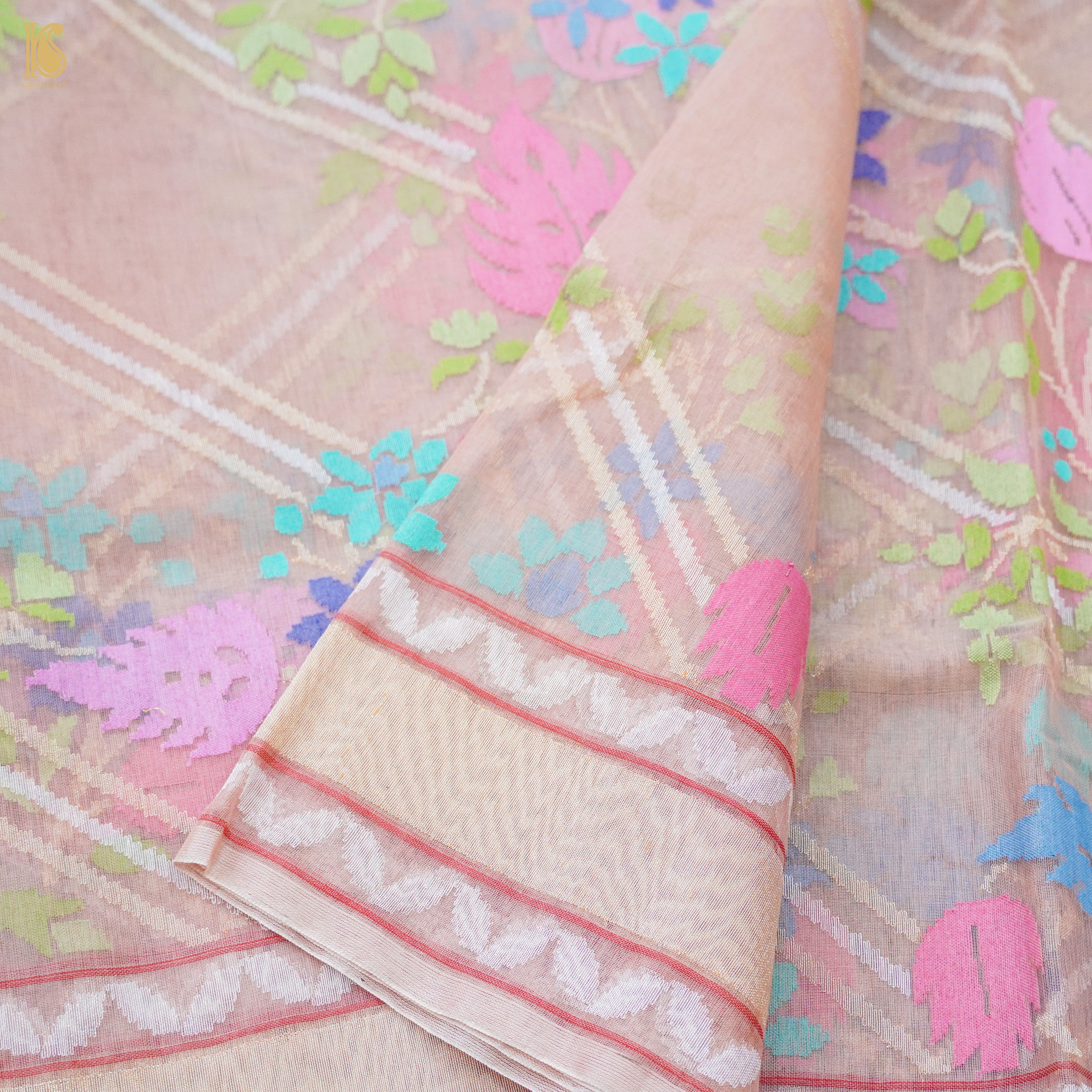 Handloom Banarasi Real Silver Zari Cotton Saree