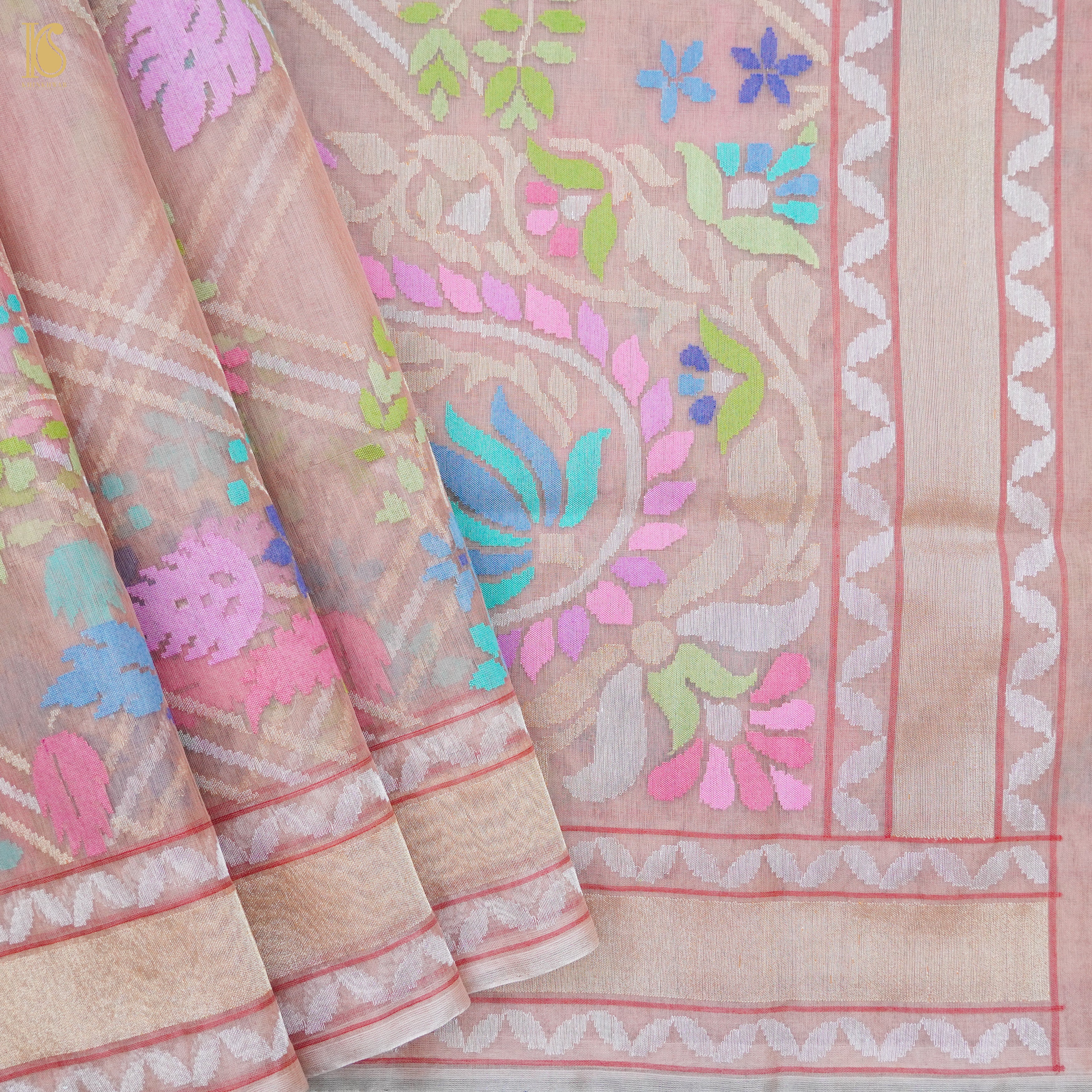 Handloom Banarasi Real Silver Zari Cotton Saree