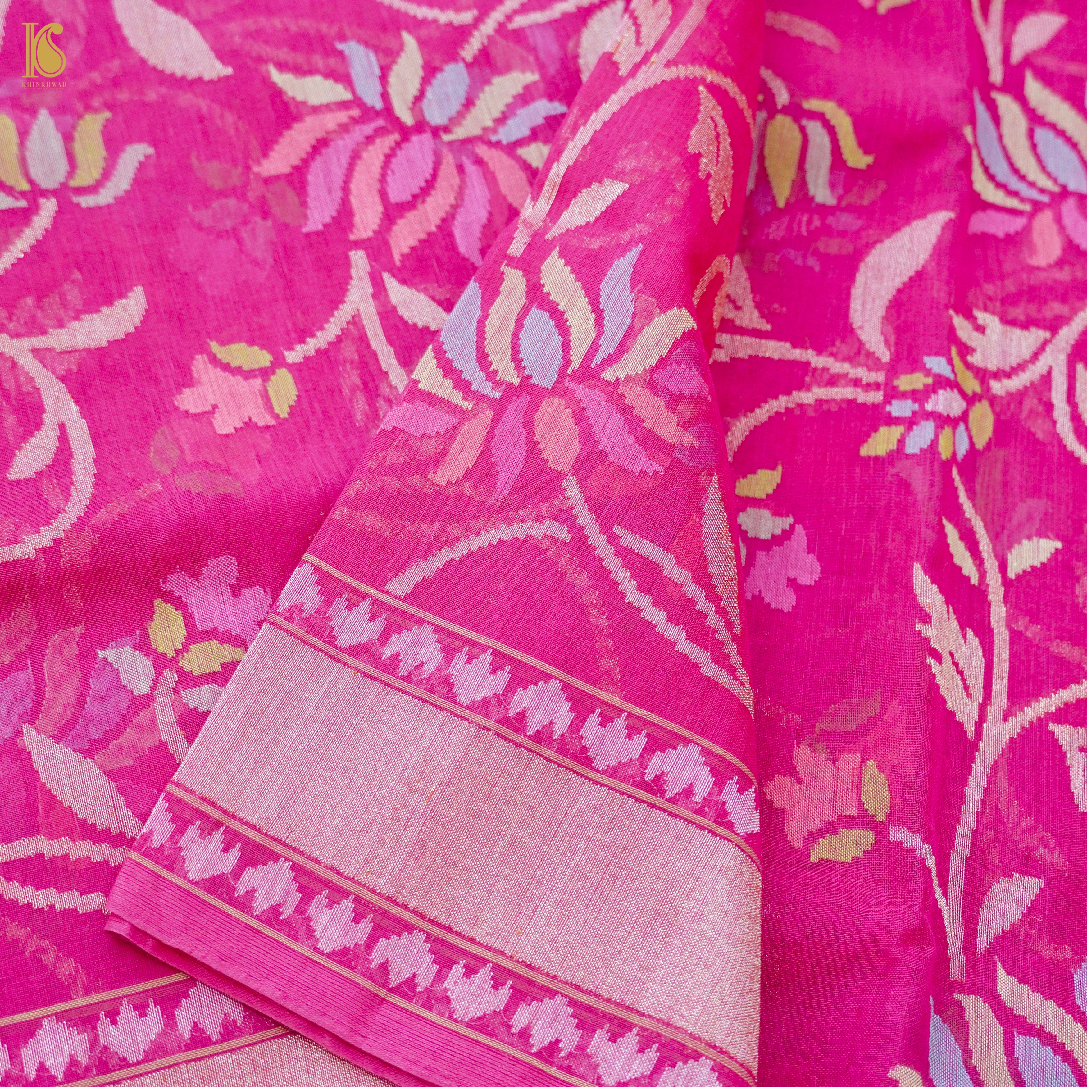 Handloom Banarasi Real Silver Zari Cotton Saree