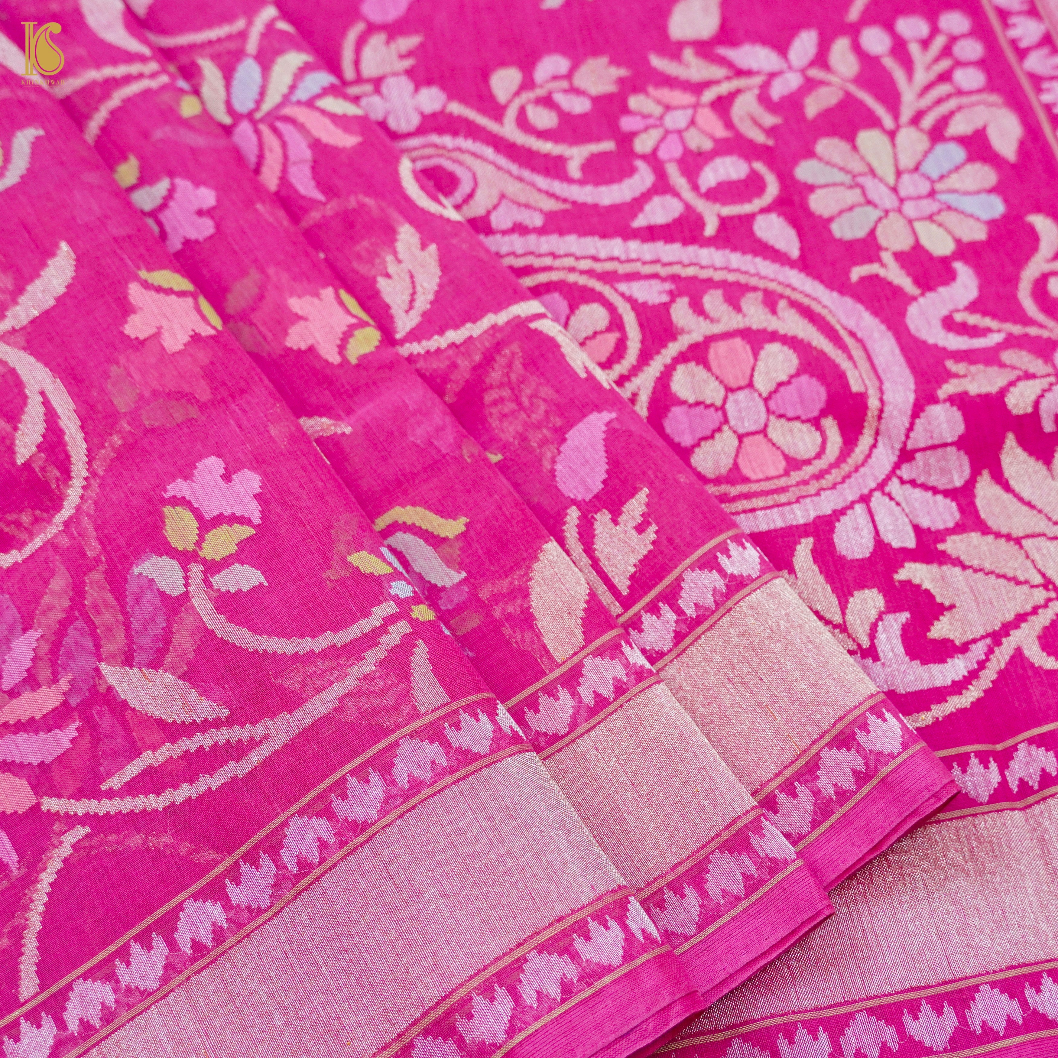 Handloom Banarasi Real Silver Zari Cotton Saree
