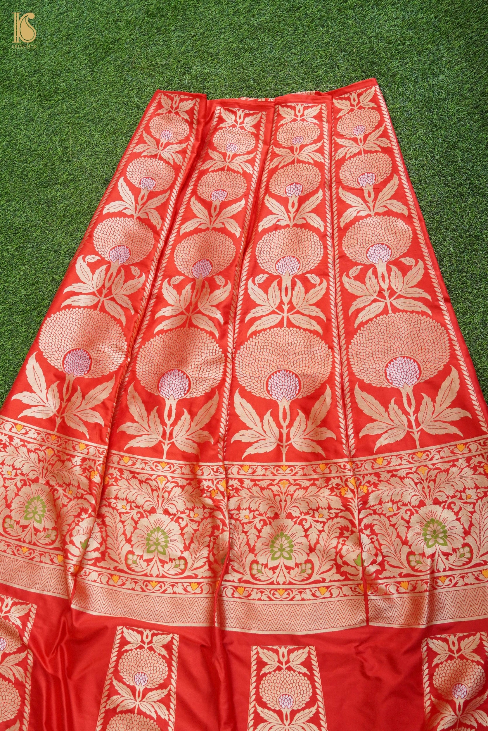 Handloom Banarasi Katan Silk Kalidar Poppy Lehenga