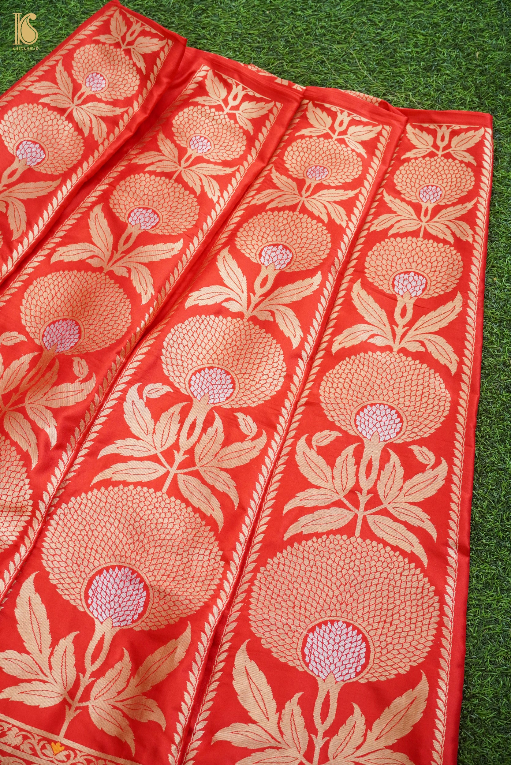 Handloom Banarasi Katan Silk Kalidar Poppy Lehenga