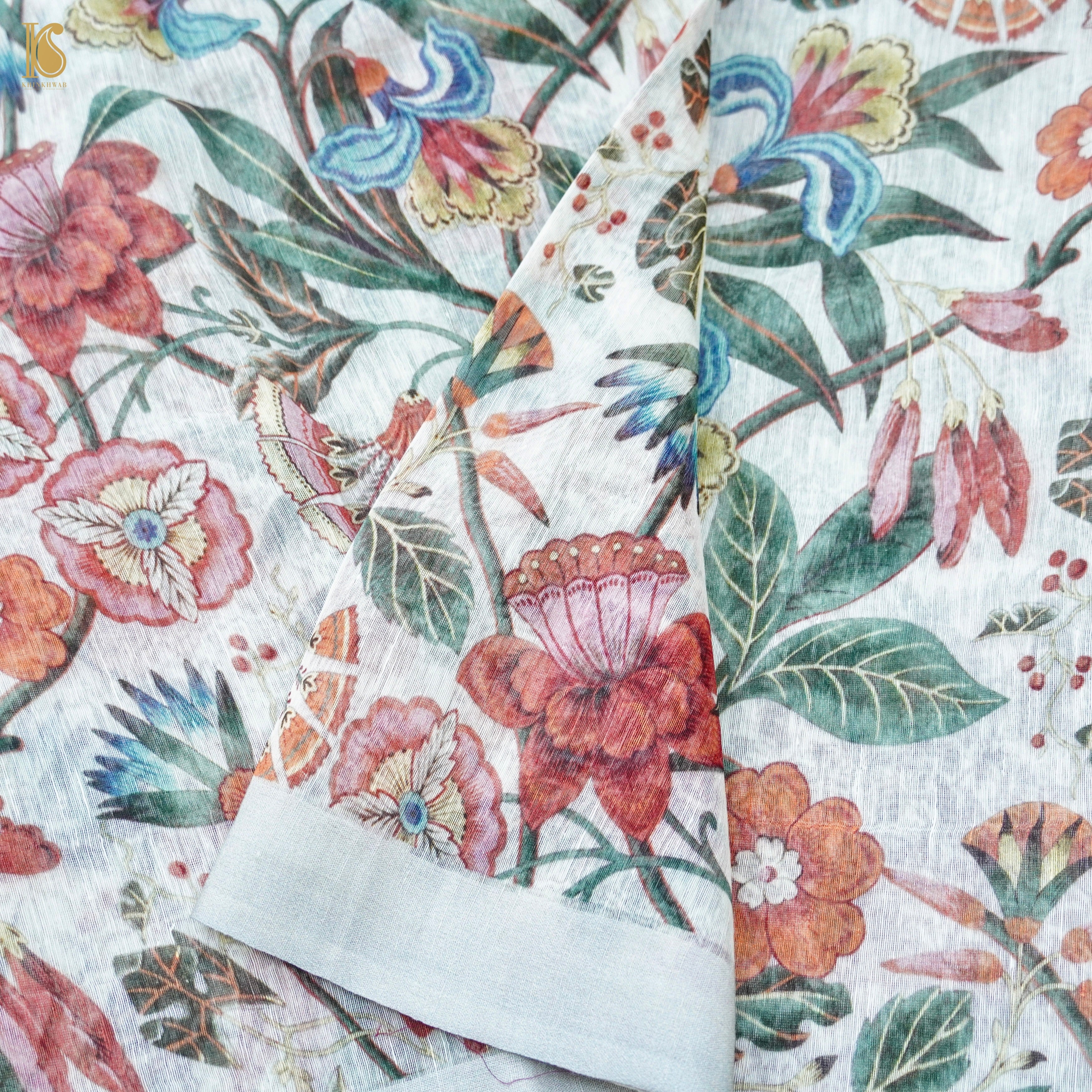 Linen Floral Print Saree