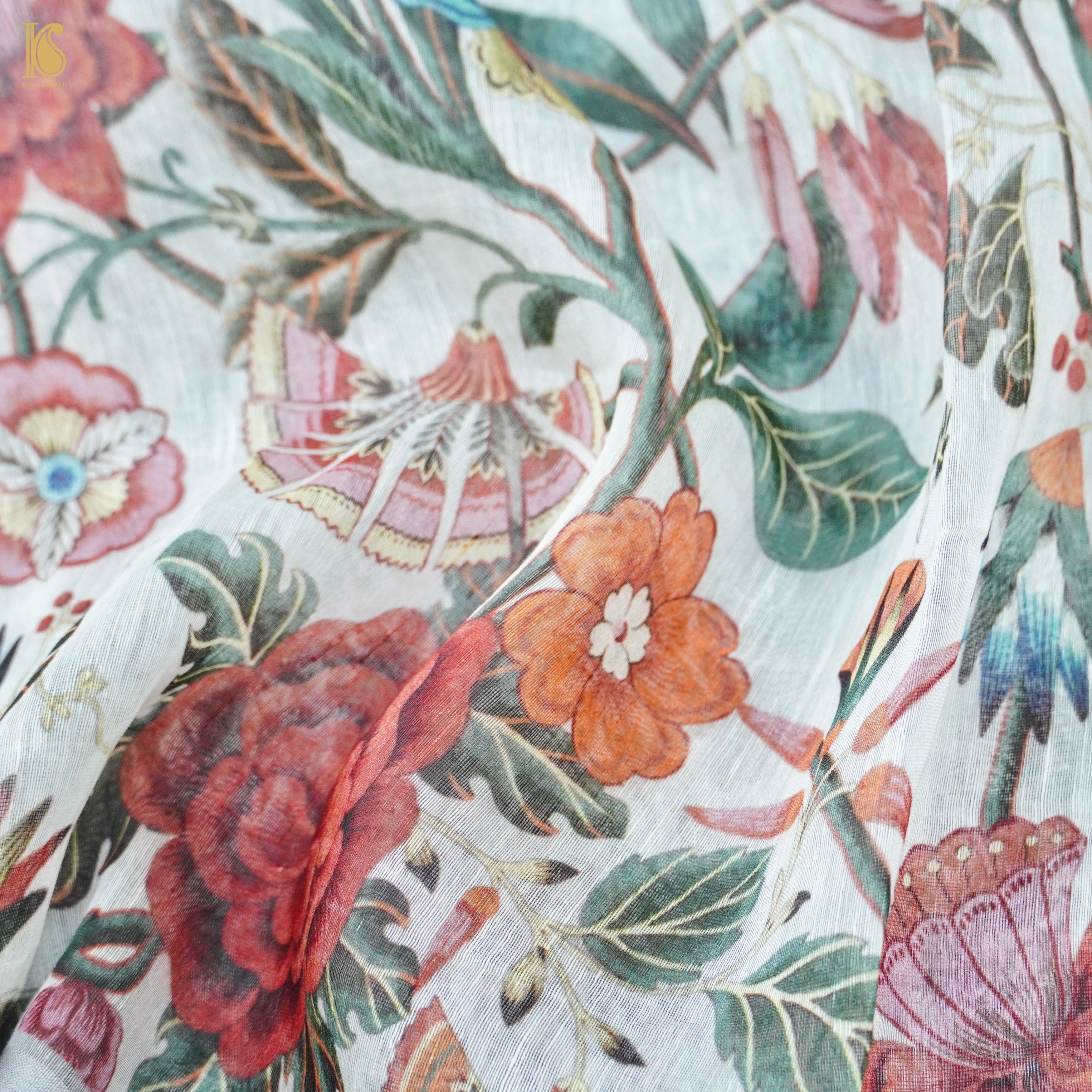 Linen Floral Print Saree