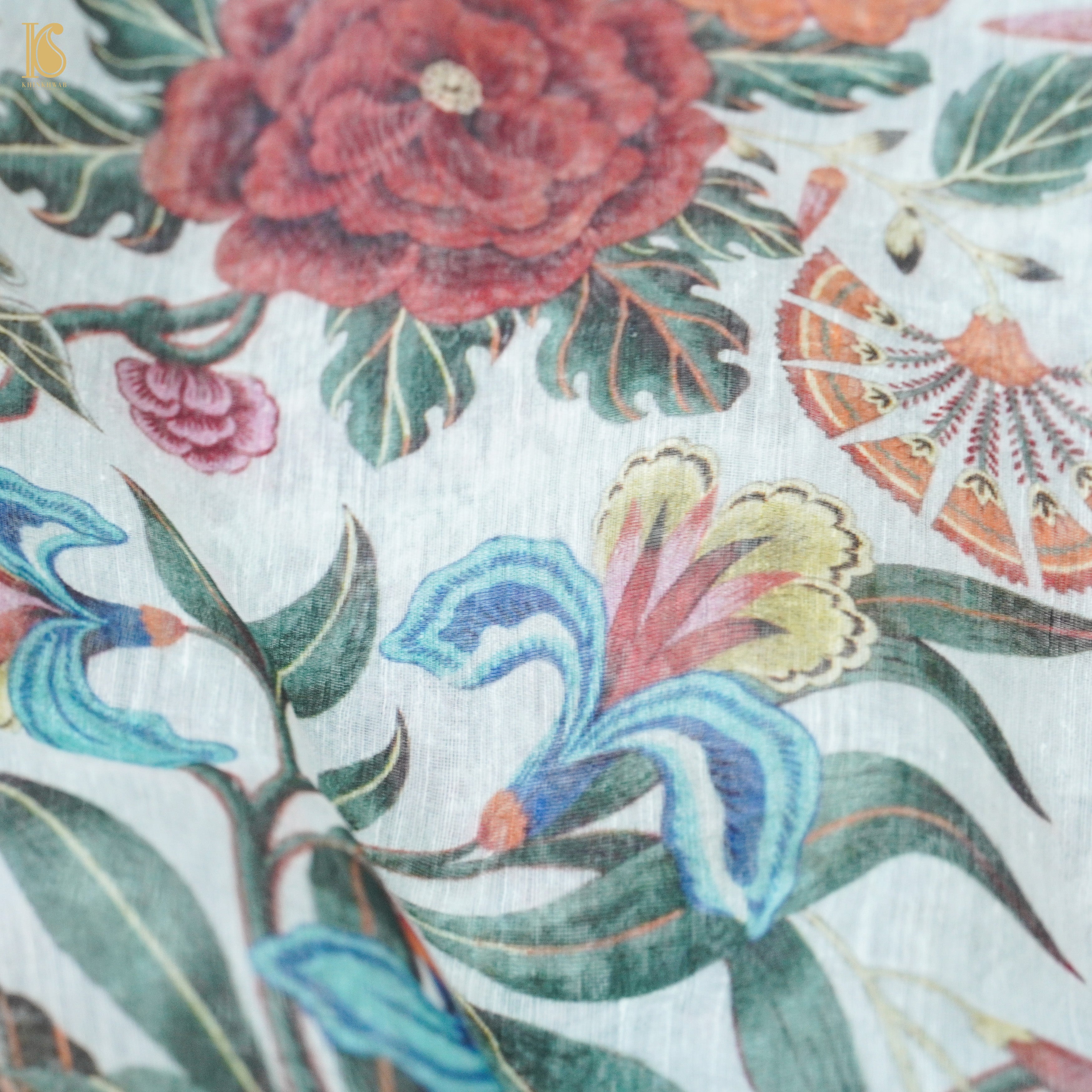Linen Floral Print Saree
