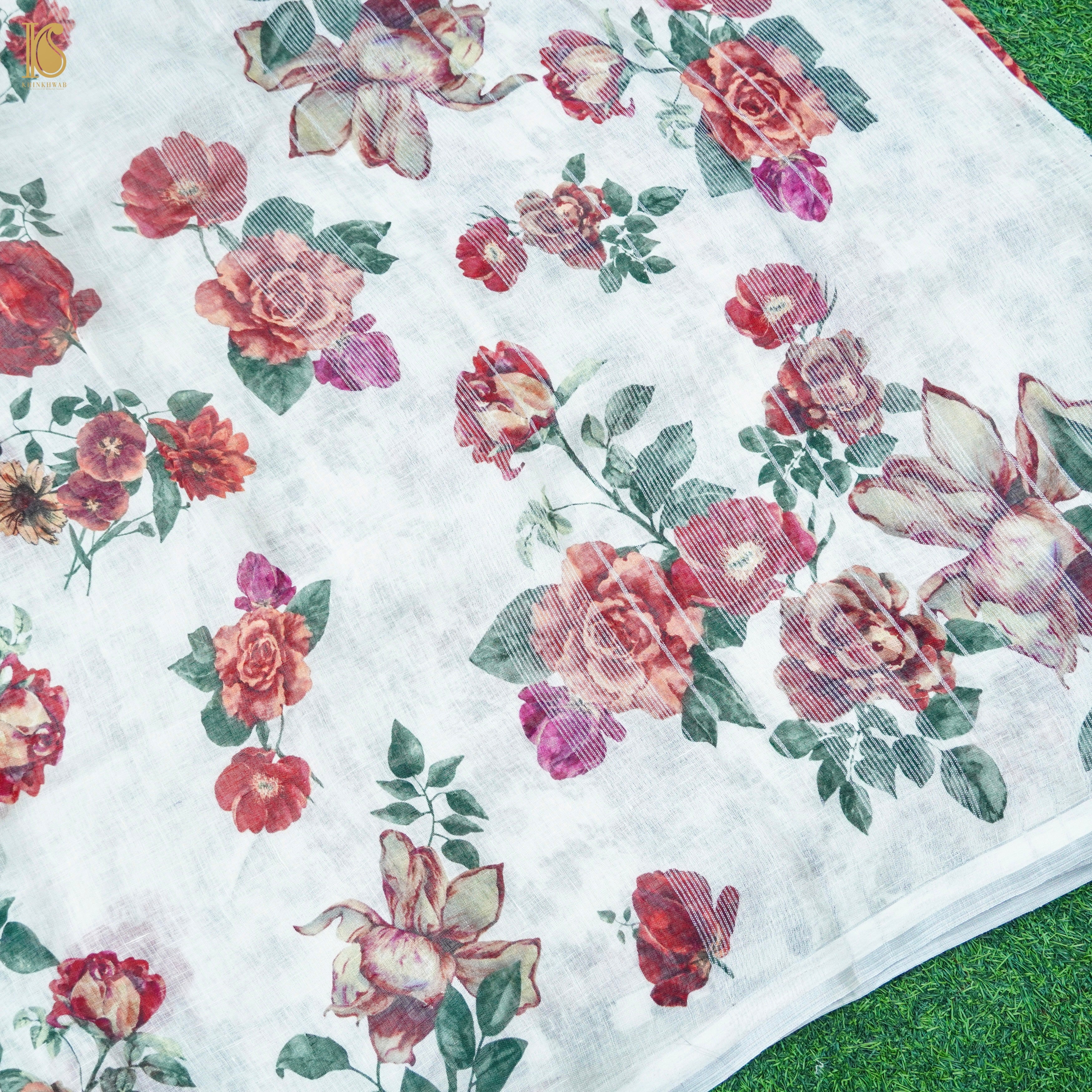 Linen Floral Print Saree