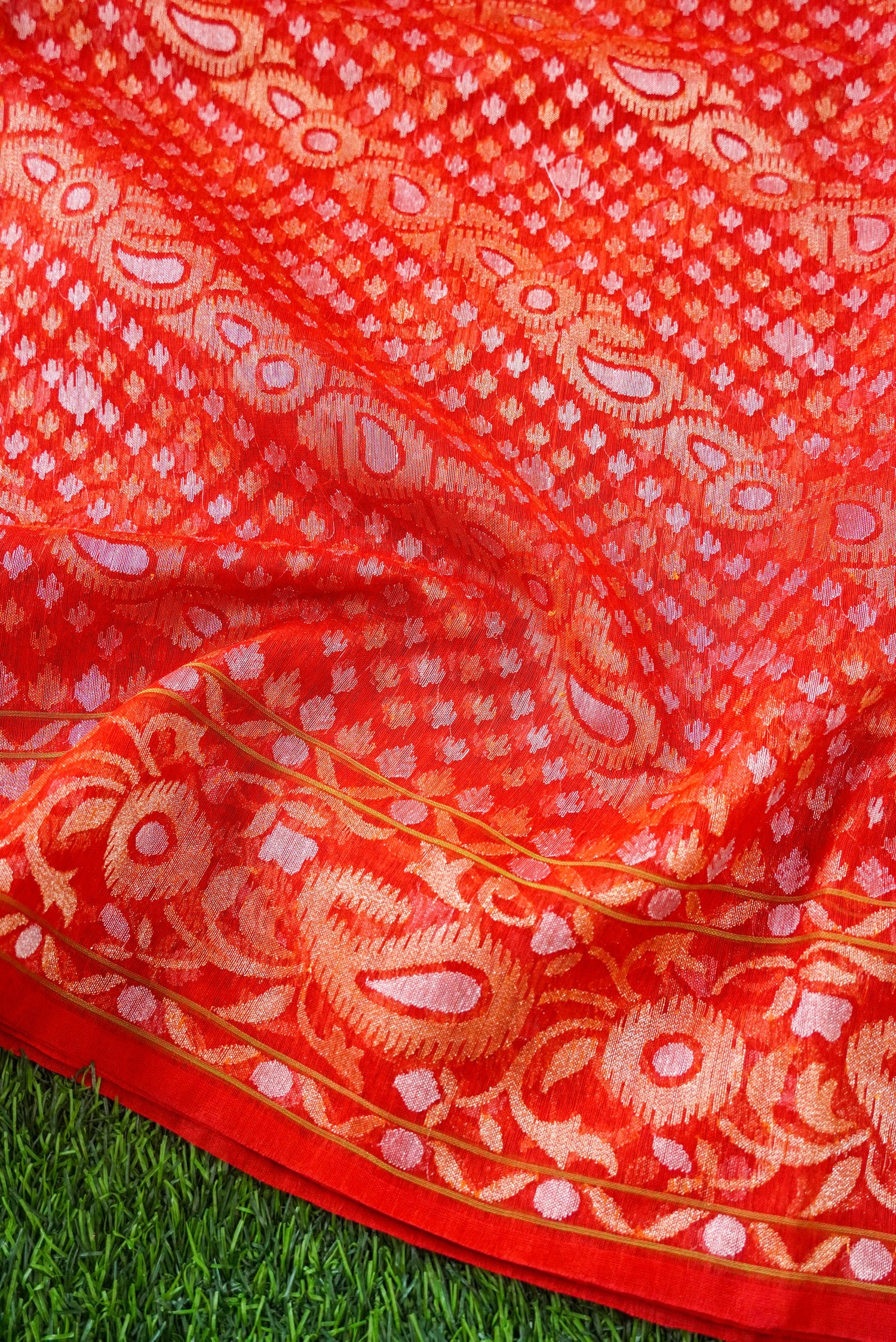 Handloom Banarasi Real Silver Zari Cotton Rakhtambari Saree