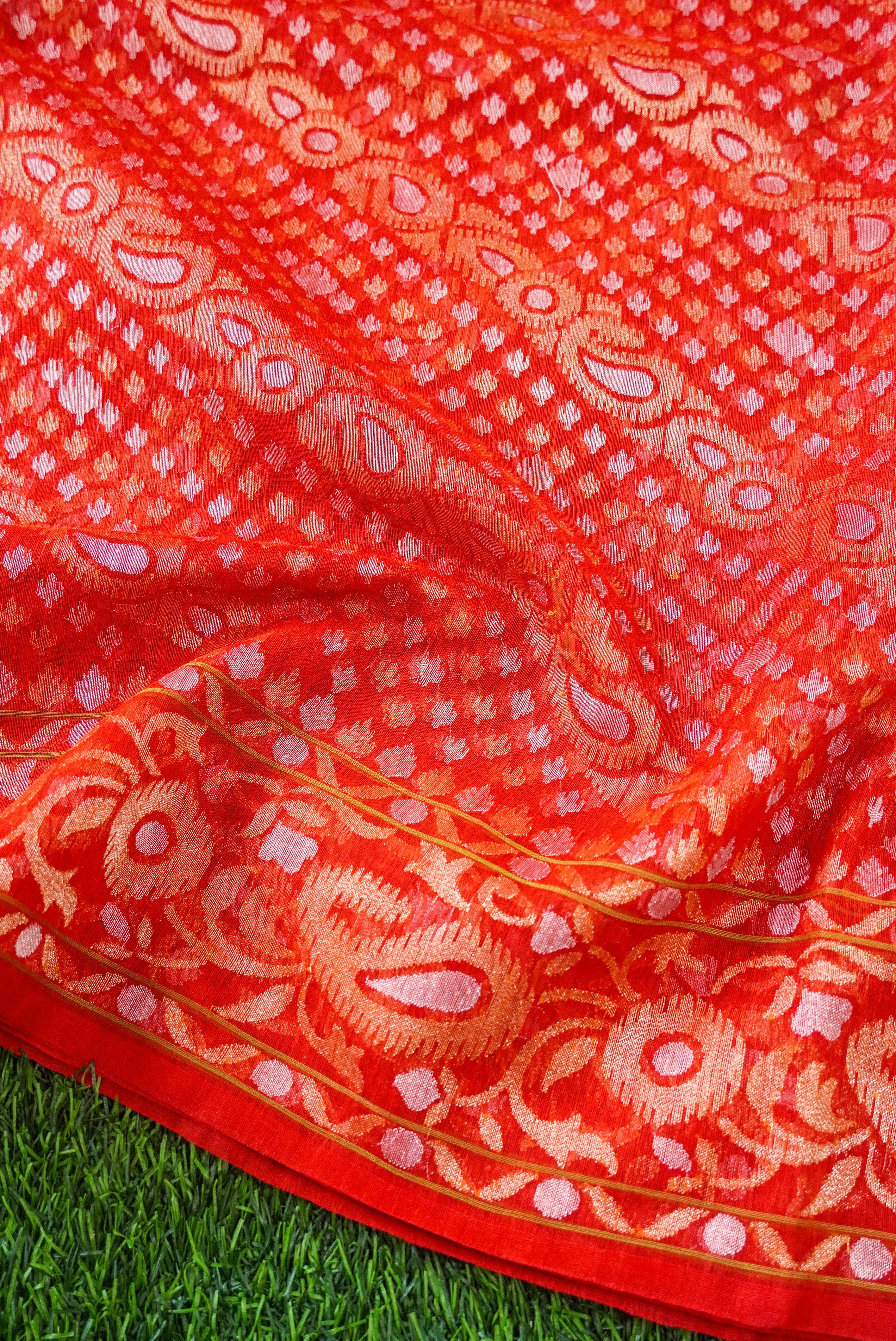 Handloom Banarasi Real Silver Zari Cotton Rakhtambari Saree