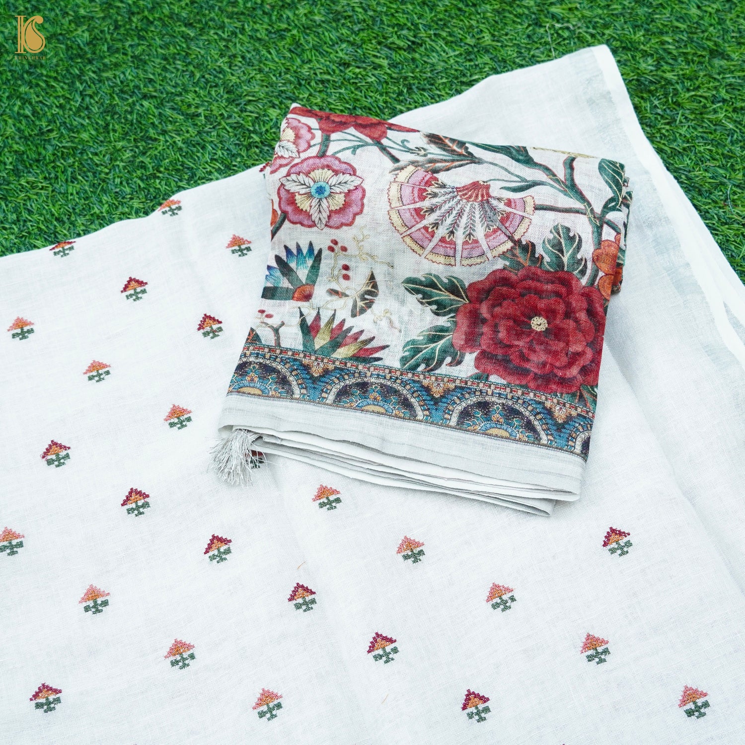 Pure Linen Print & Embriodery Suit Set