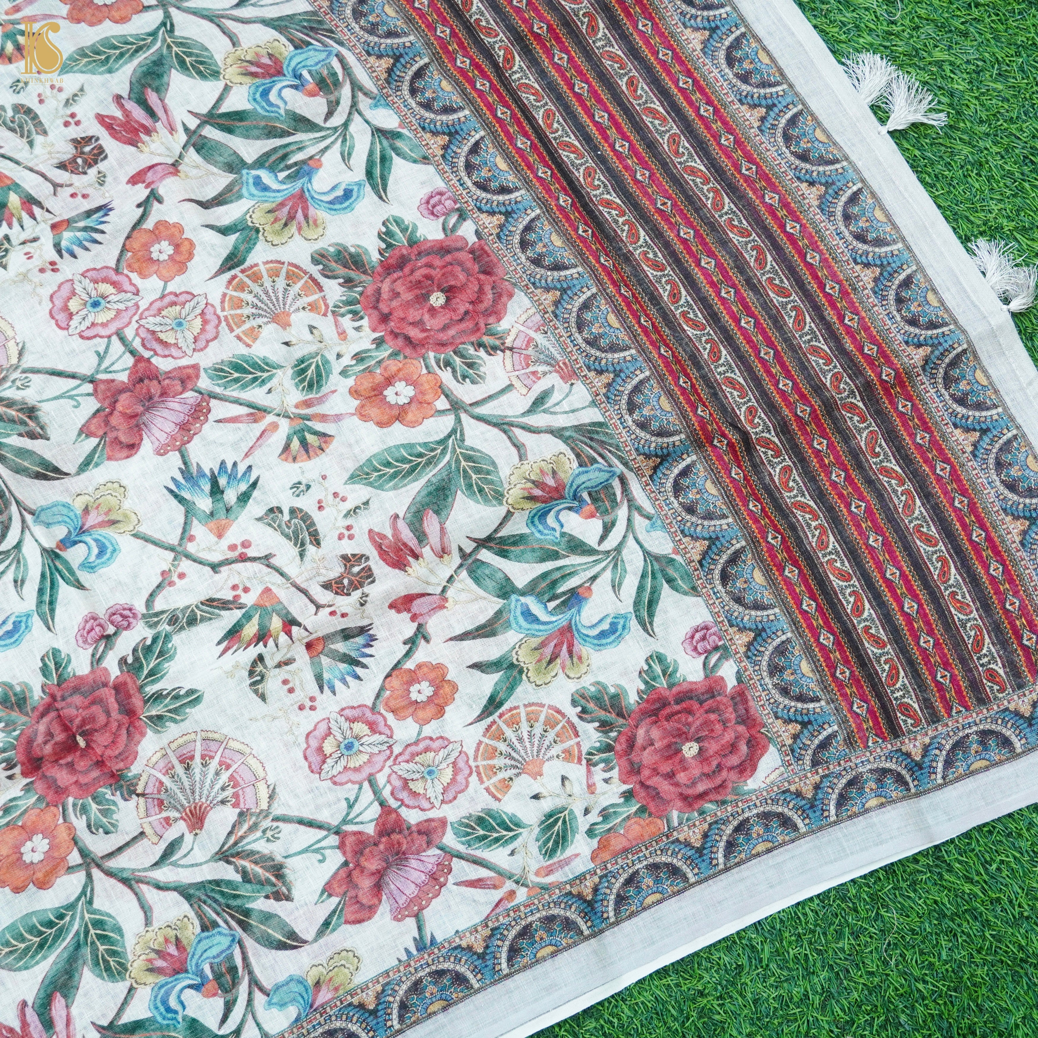 Pure Linen Print & Embriodery Suit Set