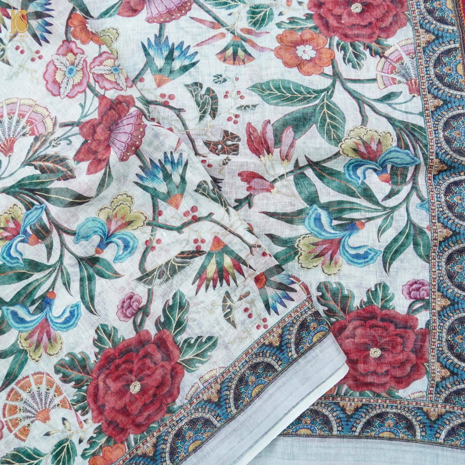 Pure Linen Print & Embriodery Suit Set