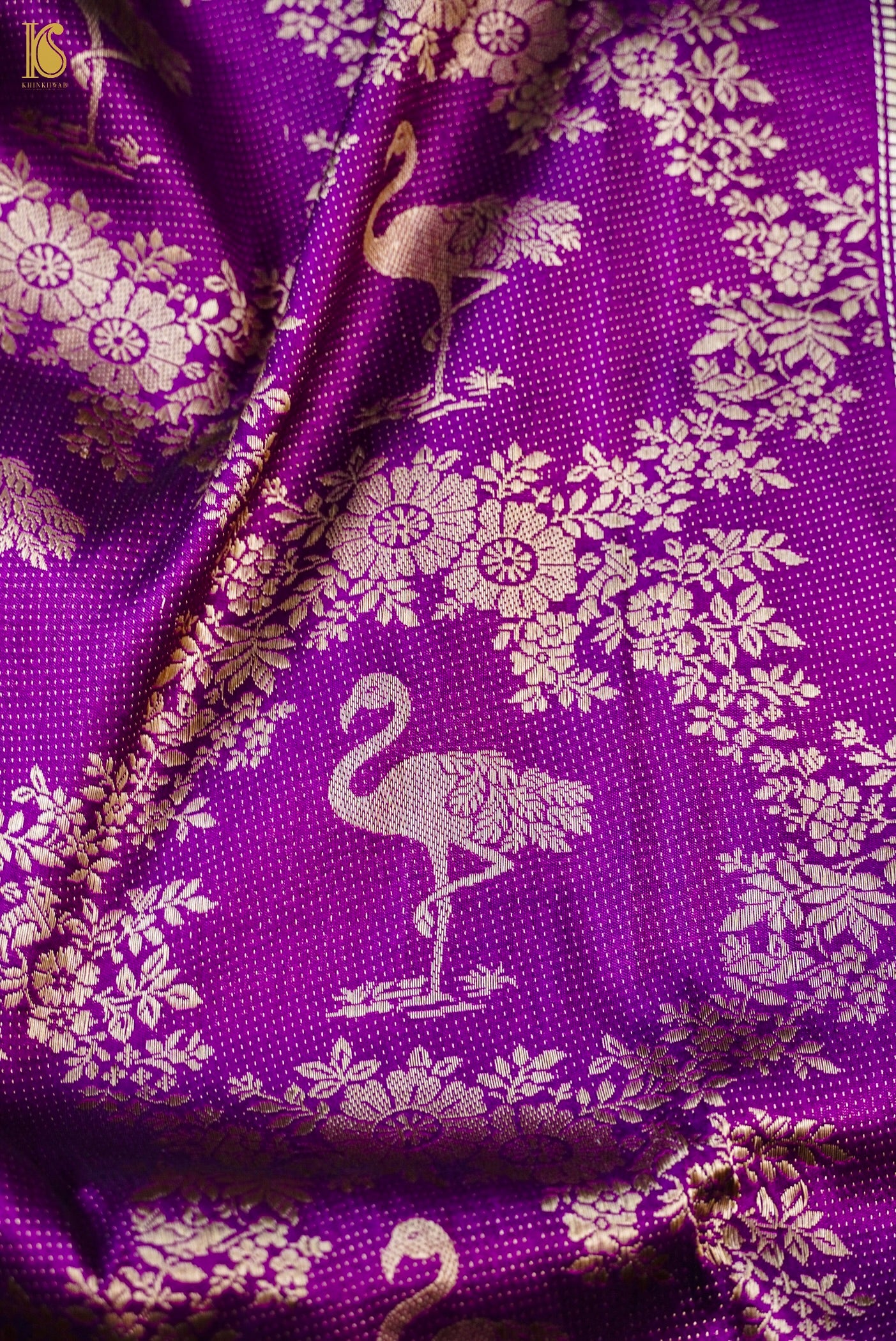 Handwoven Katan Silk Banarasi Crane Saree
