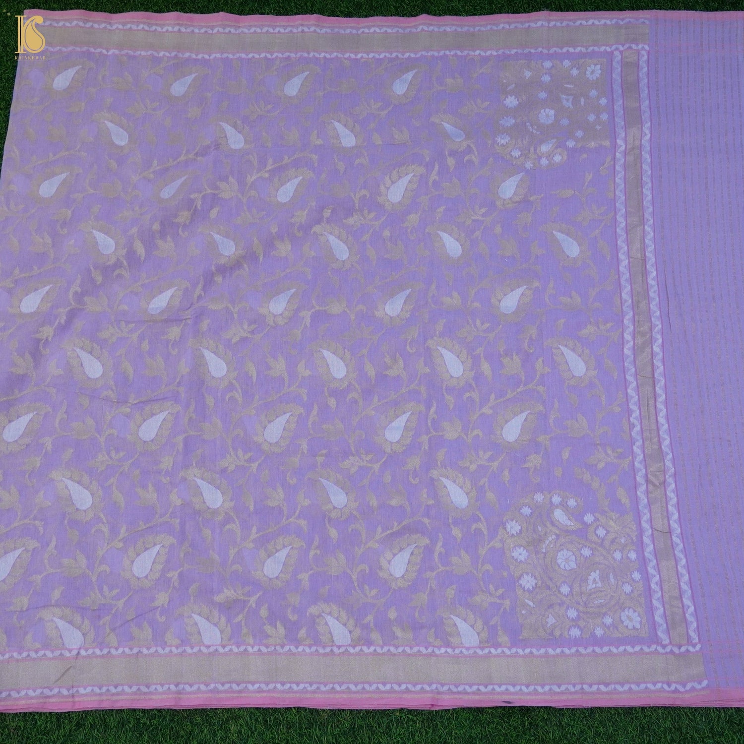Purple Pure Cotton Handloom Banarasi Jamdani Ektara Saree - Khinkhwab