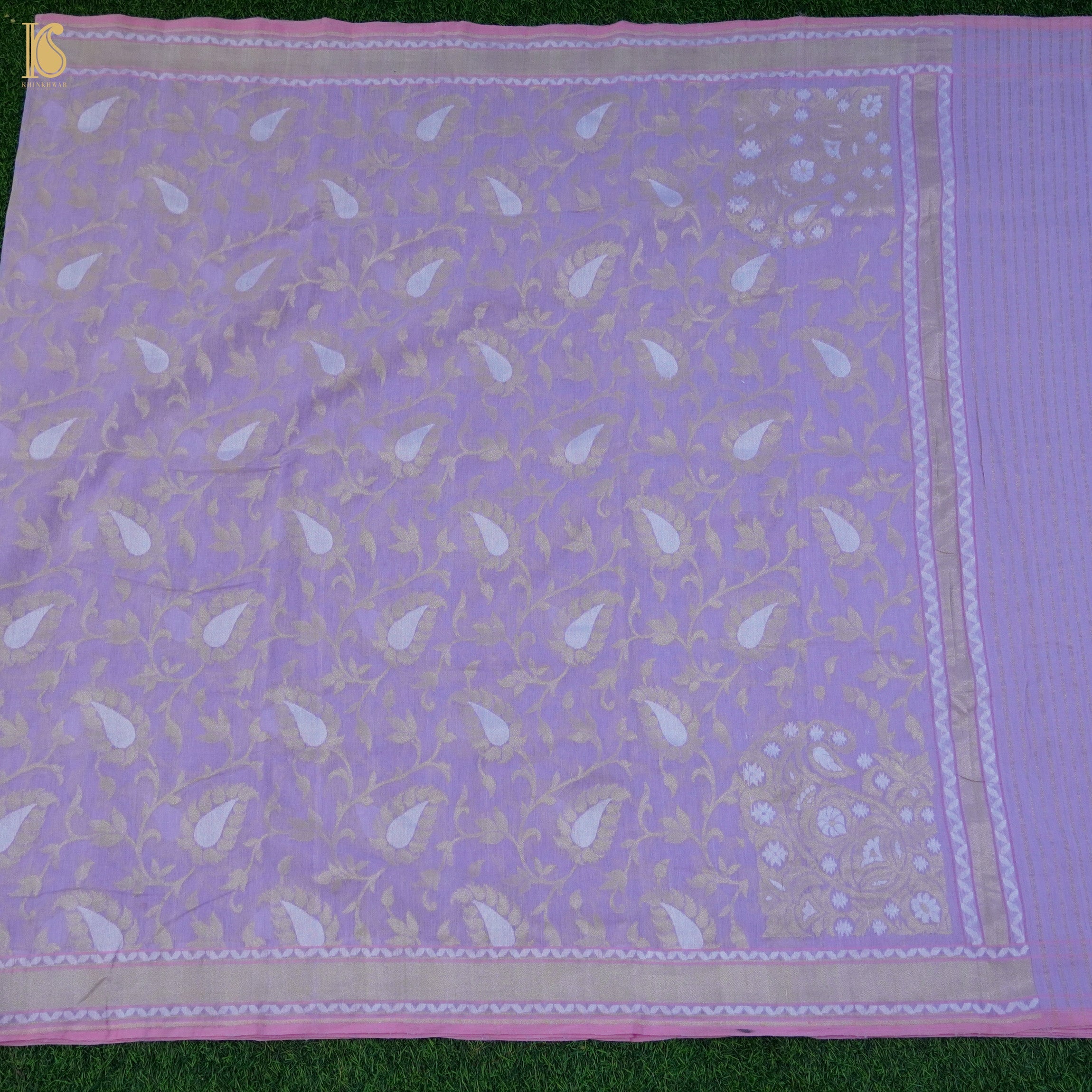 Purple Pure Cotton Handloom Banarasi Jamdani Ektara Saree - Khinkhwab