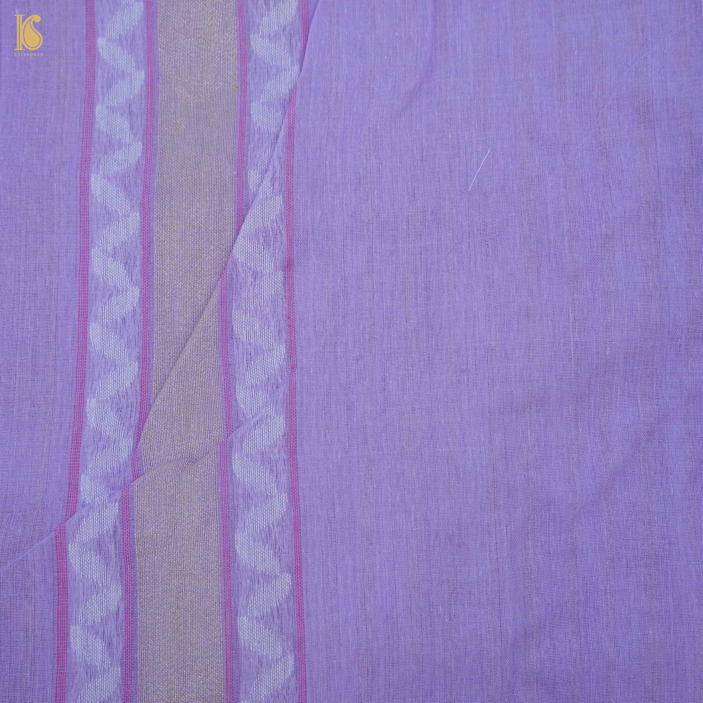 Purple Pure Cotton Handloom Banarasi Jamdani Ektara Saree - Khinkhwab