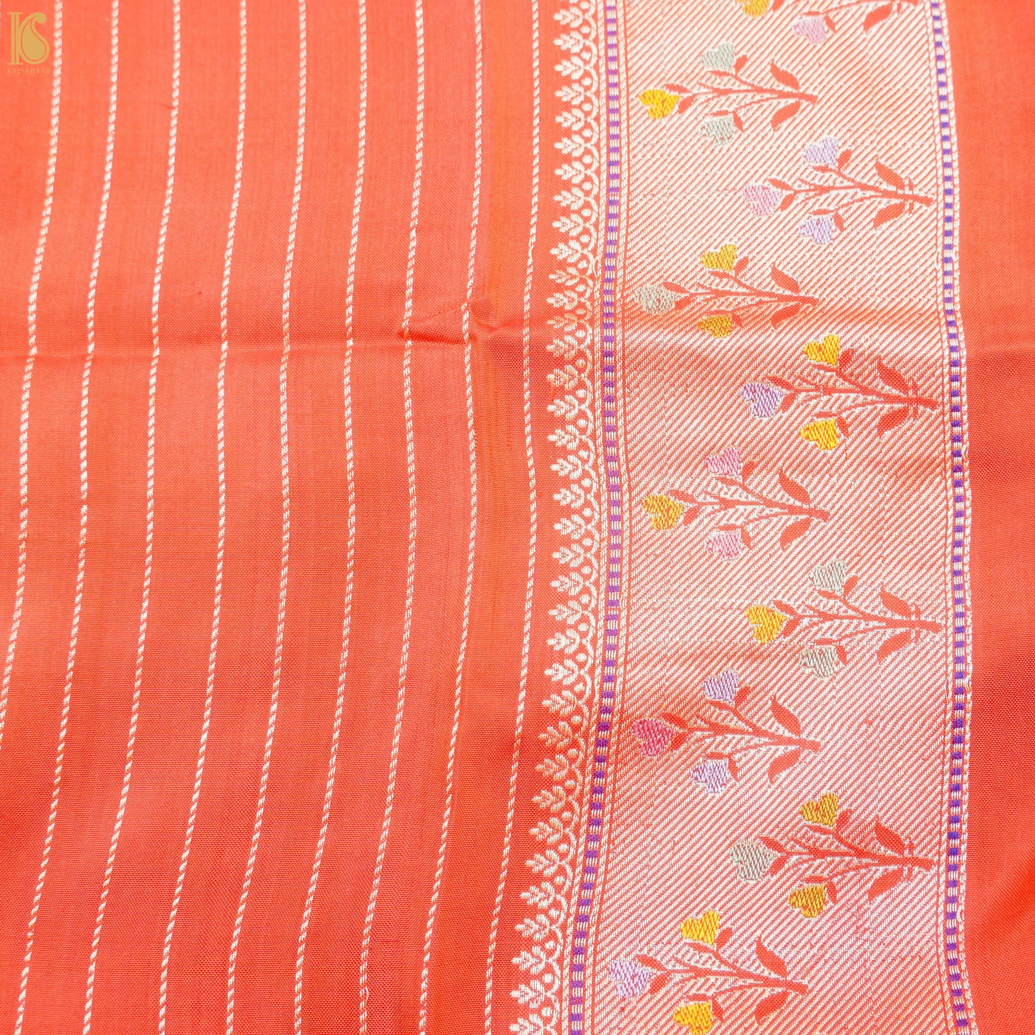 Scarlet Red Handloom Banarasi Pure Katan Silk Rangkat Bird Kadwa Saree - Khinkhwab