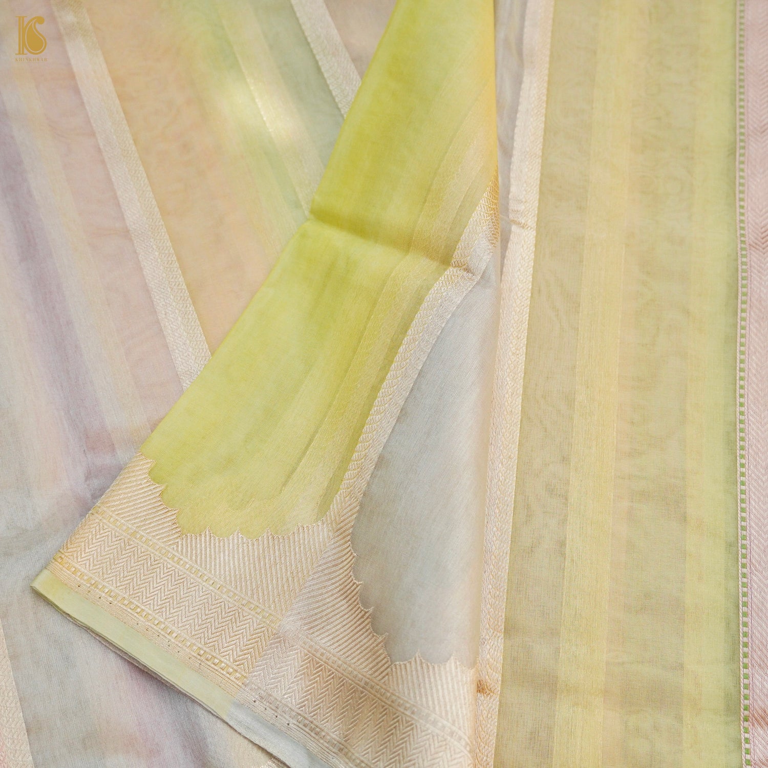 Pink Handloom Pure Kora Organza Banarasi Saree
