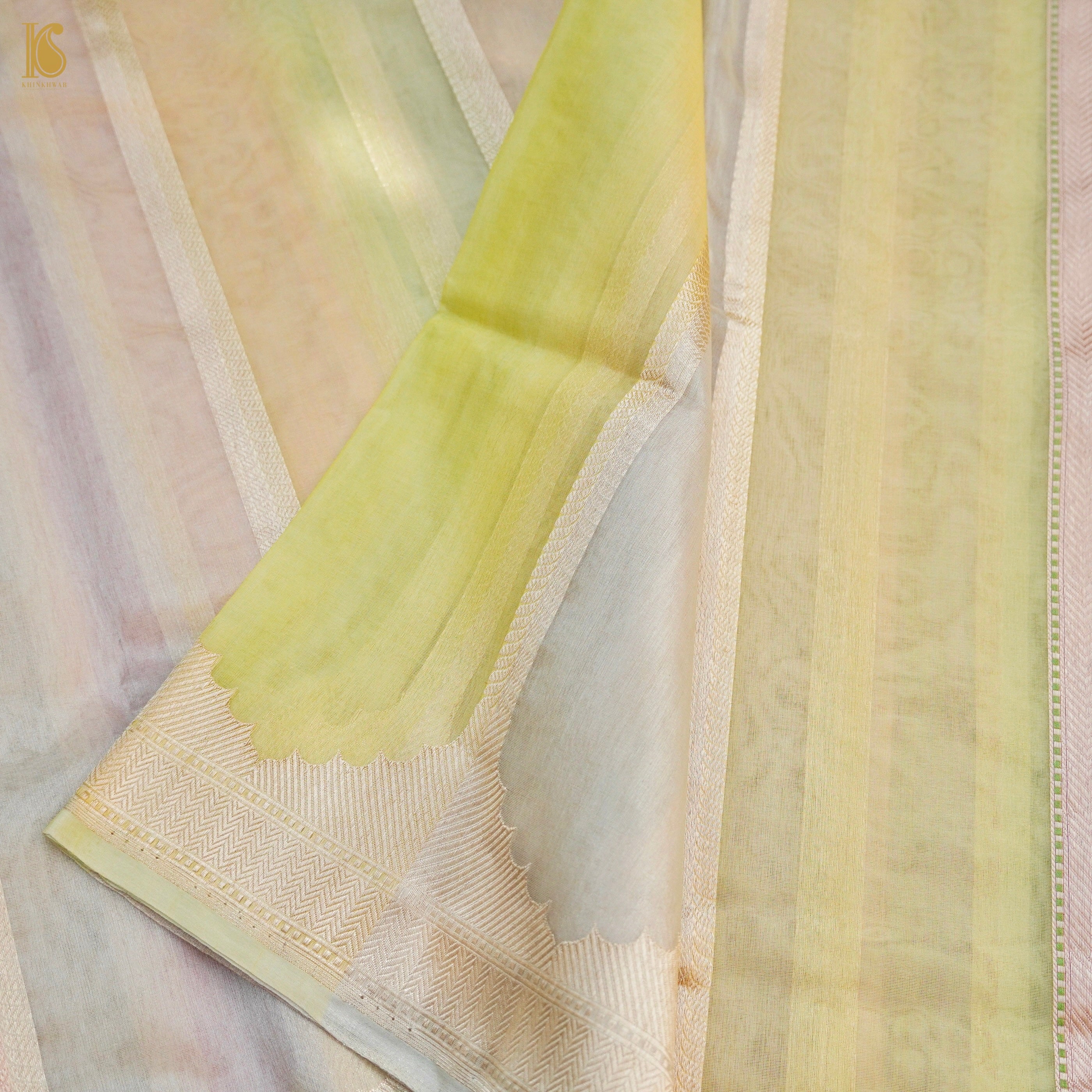 Pink Handloom Pure Kora Organza Banarasi Saree