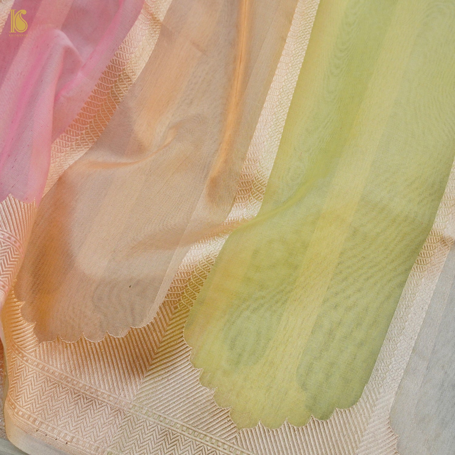 Pink Handloom Pure Kora Organza Banarasi Saree